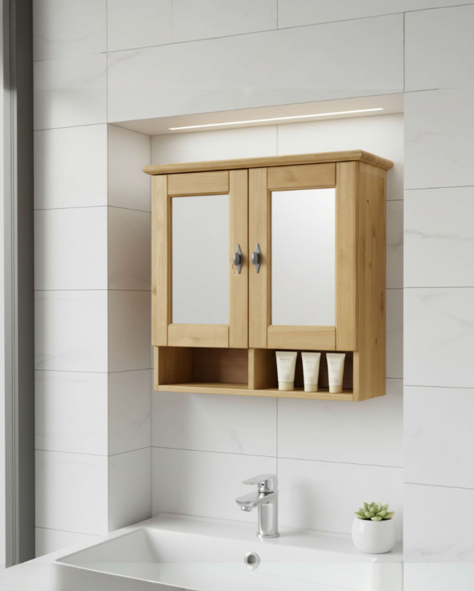 OTTO home Badezimmerspiegelschrank "Rauna" aus massiver Kiefer, Breite 64 c günstig online kaufen