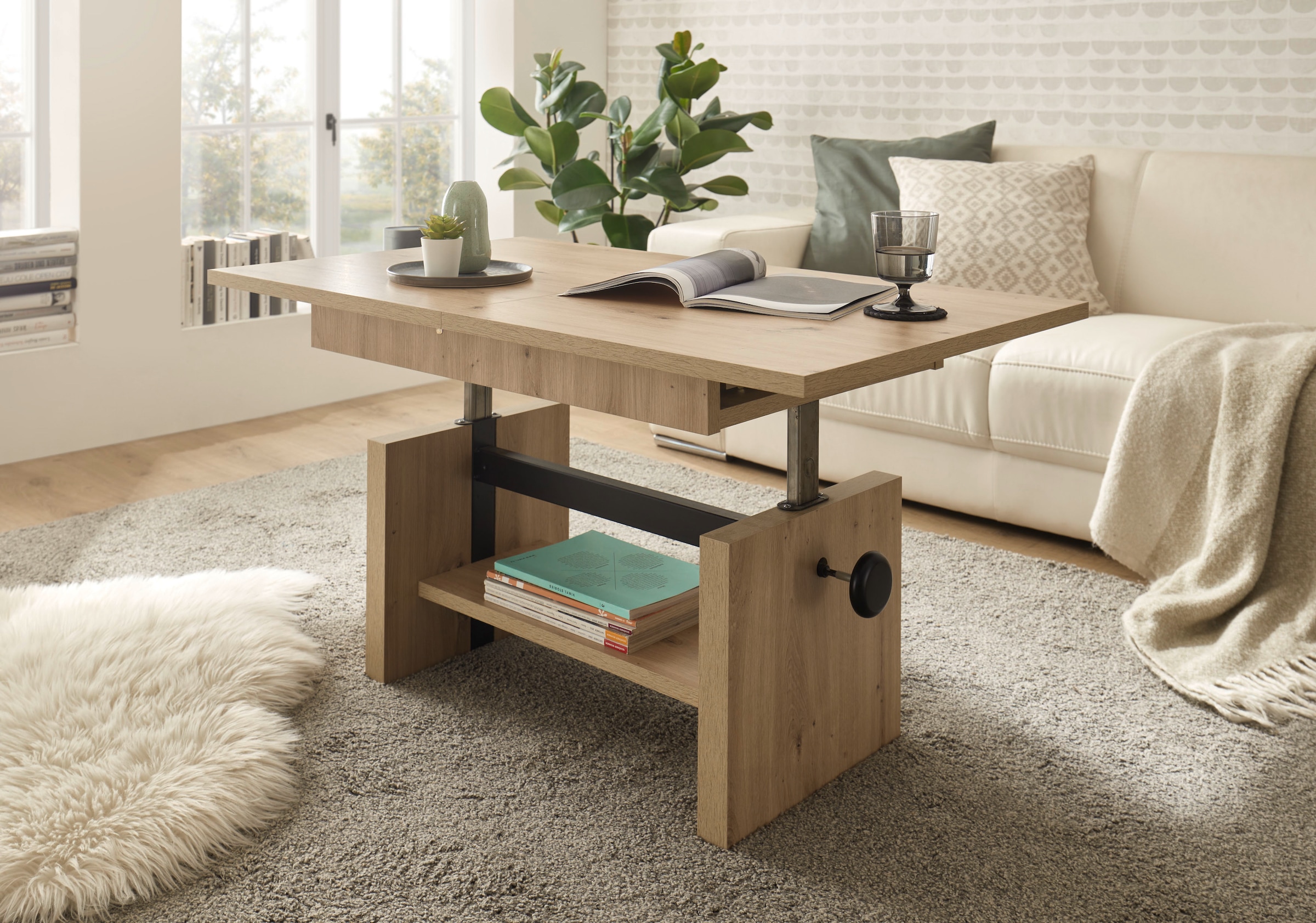 Stolkom Couchtisch »Event höhenverstellbar, ausziehbar, BxHxT 110-150x48-63x65 cm«, Höhenverstellbar mit Liftmechanik und ausziehbar in 3 Farbausführungen