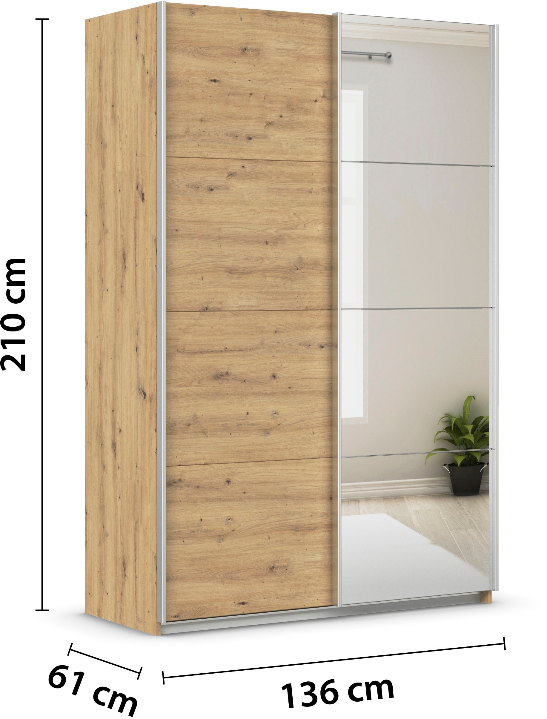 INOSIGN BY RAUCH Schwebetürenschrank »Kleiderschrank Schrank Garderobe Schlafzimmerschrank THANOS«, (in 3 verschiedenen Ausstattungen BASIC/CLASSIC/PREMIUM), Optional mit Spiegel, Metall-Griffleisten alufarben MADE IN GERMANY