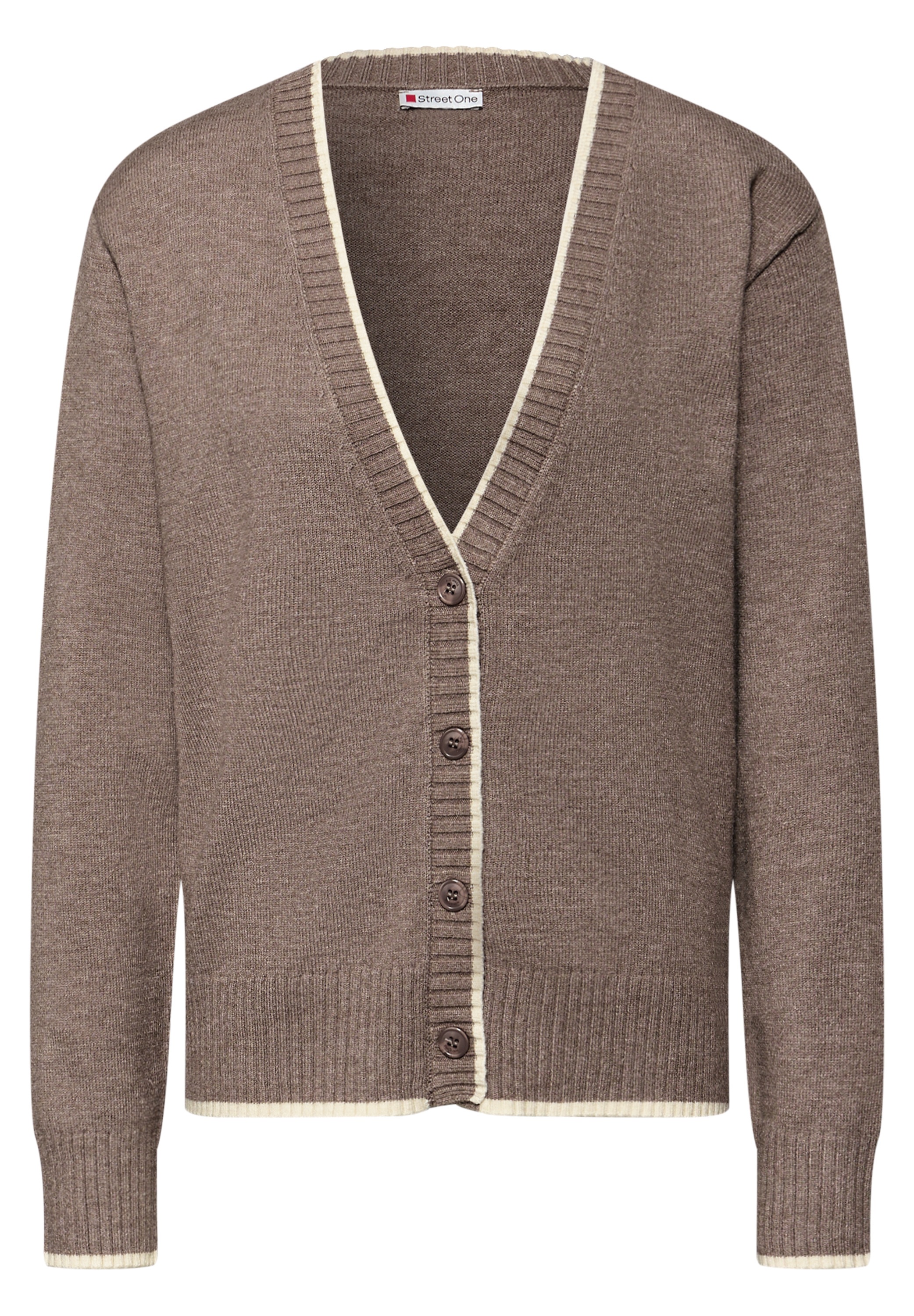 Cardigan STREET ONE, Damen, Gr. 40, silk braun meliert, Stoff, 30% Polyester, 29% Polyacryl, 21% Viskose, 20% Nylon, unifarben, normal normal, V-Ausschnitt, Rippbündchen, Strickjacken, mit V-Ausschnitt 3