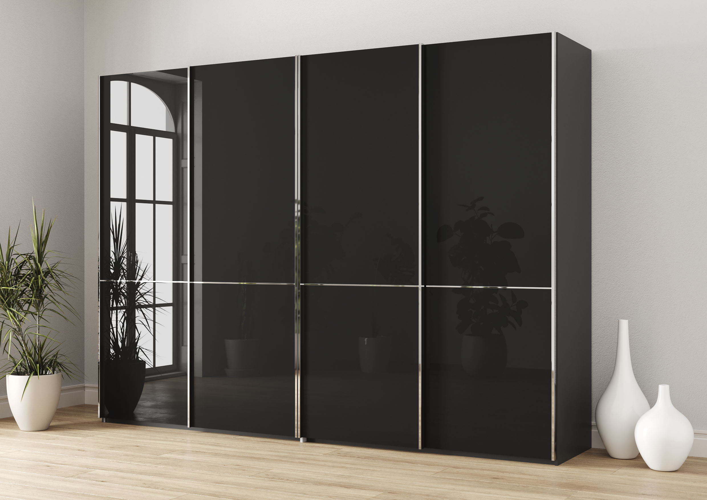 Musterring Schwebetürenschrank "Imola W" inkl. Einlegeböden und Kleiderstangen, mit Glastüren und Aufleistungen