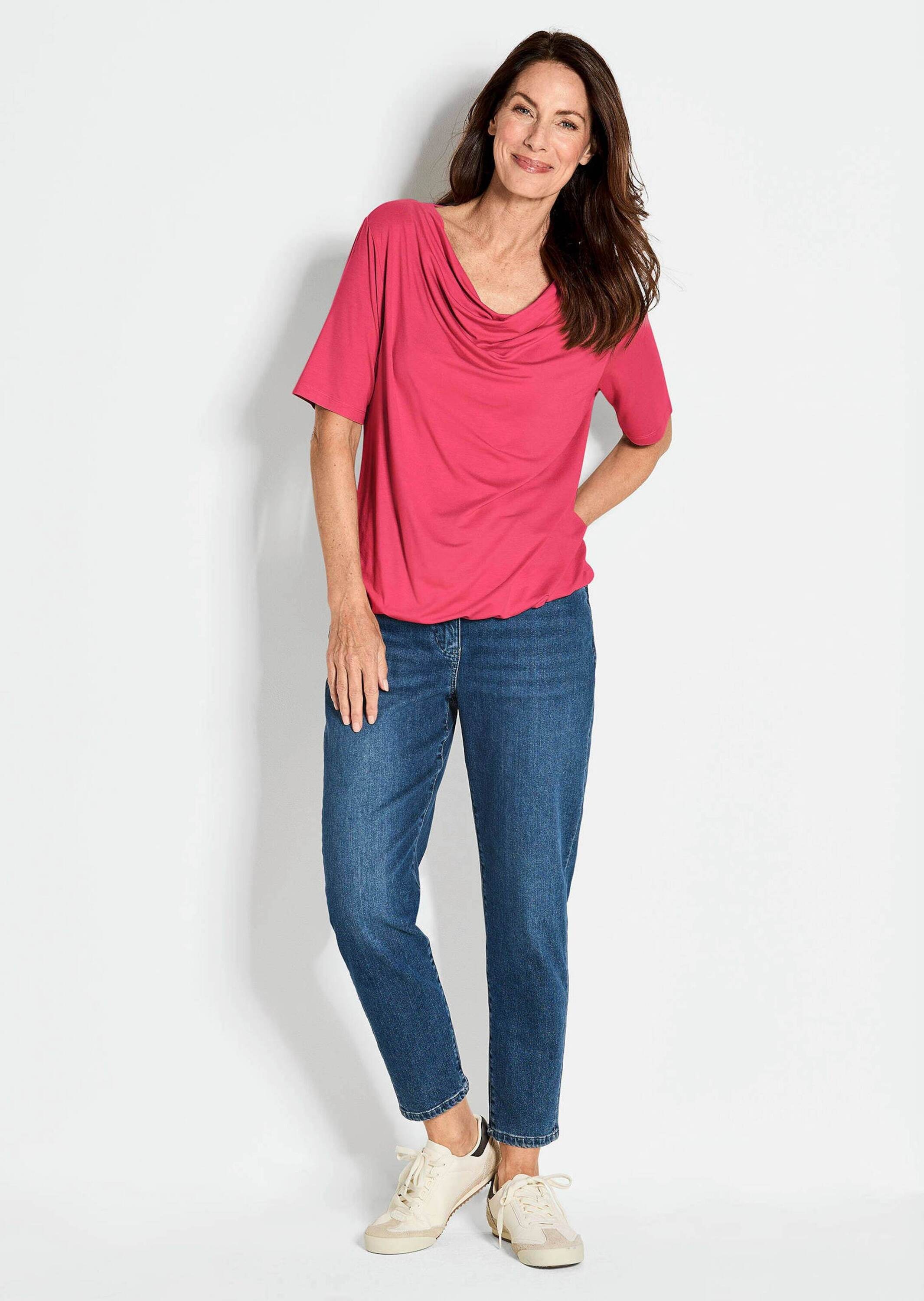GOLDNER Kurzarmshirt »Blusenshirt mit Wasserfallausschnitt« Wasserfallausschnitt