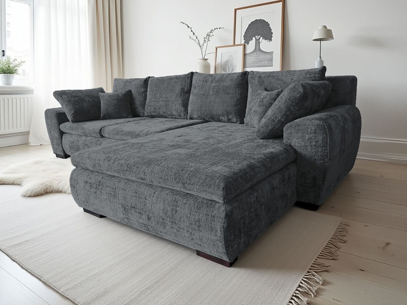 Home affaire 1100000002199 "Cara Mia L-Form, B: 325 cm, XXL-Sofa mit 4 Zierkissen" mit Schlaffunktion & Bettkasten, Liegefl. 145x270 cm