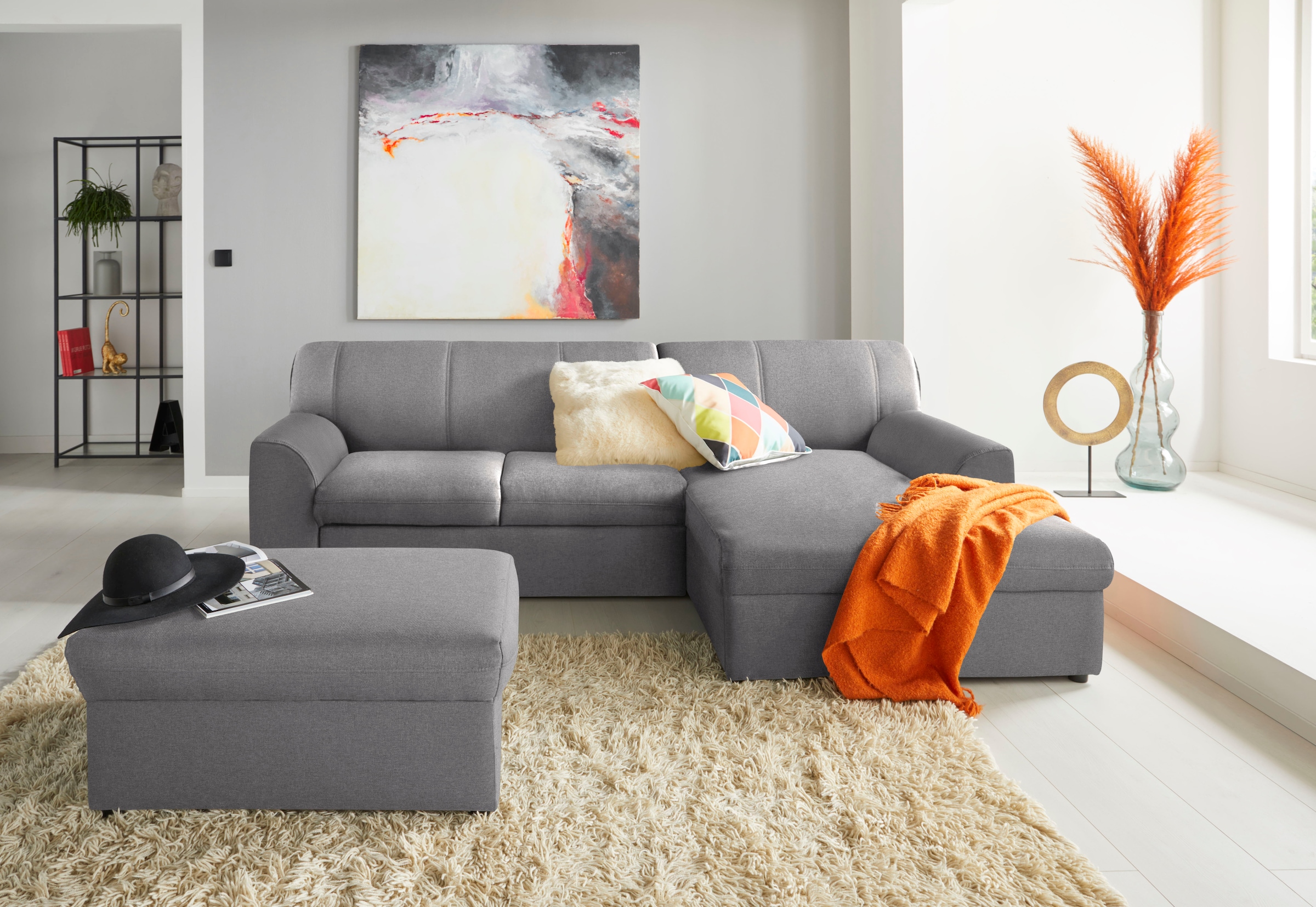 DOMO collection 1100000002199 »Topper, elegant und zeitlos, kompaktes Stellmaß 245/155cm, L-Form« mit Recamiere, wahlweise mit Schlaffunktion