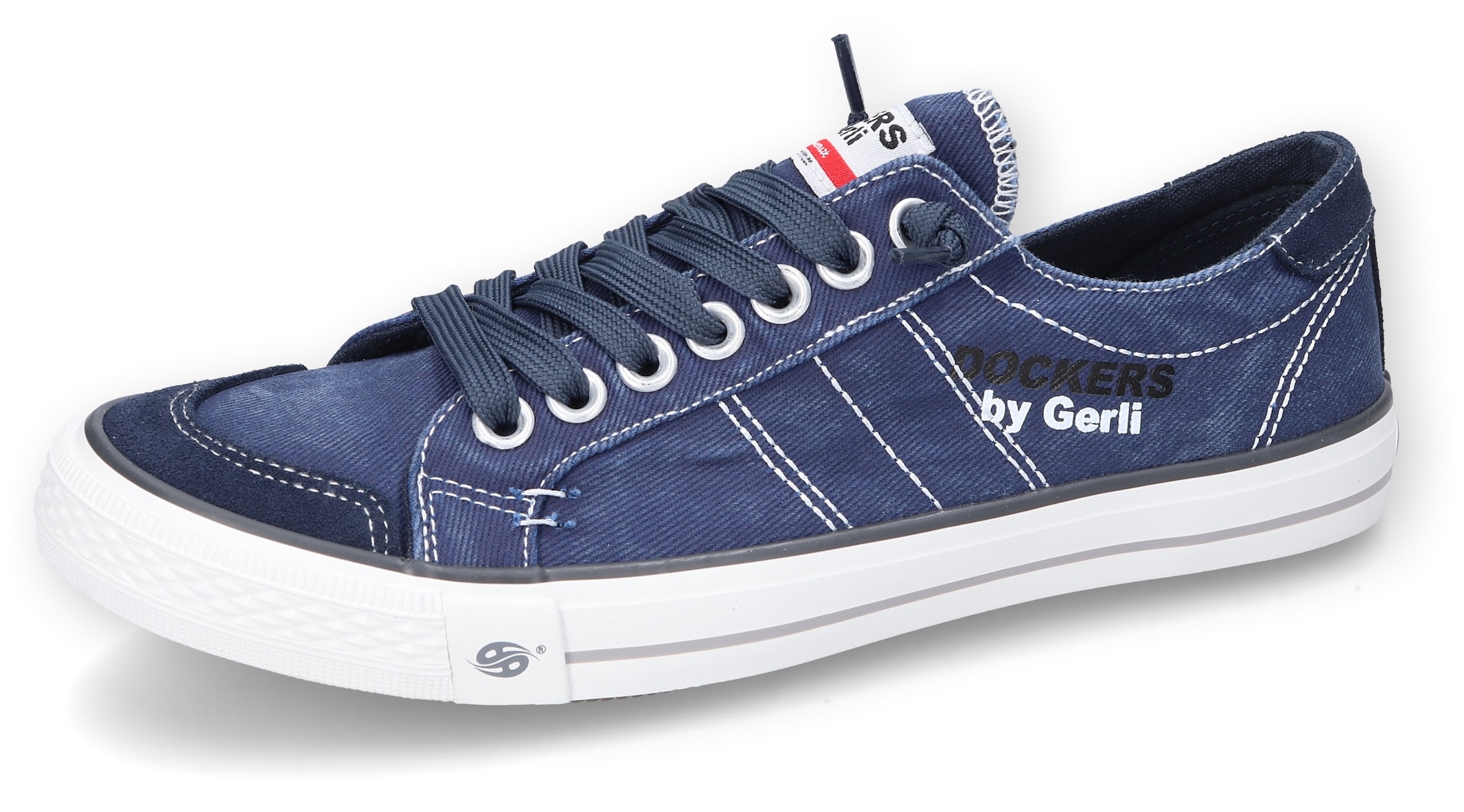 Dockers by Gerli Slip-On Sneaker, Freizeitschuh, Retro Sneaker, Fake Schnürung, in cooler Jeansoptik