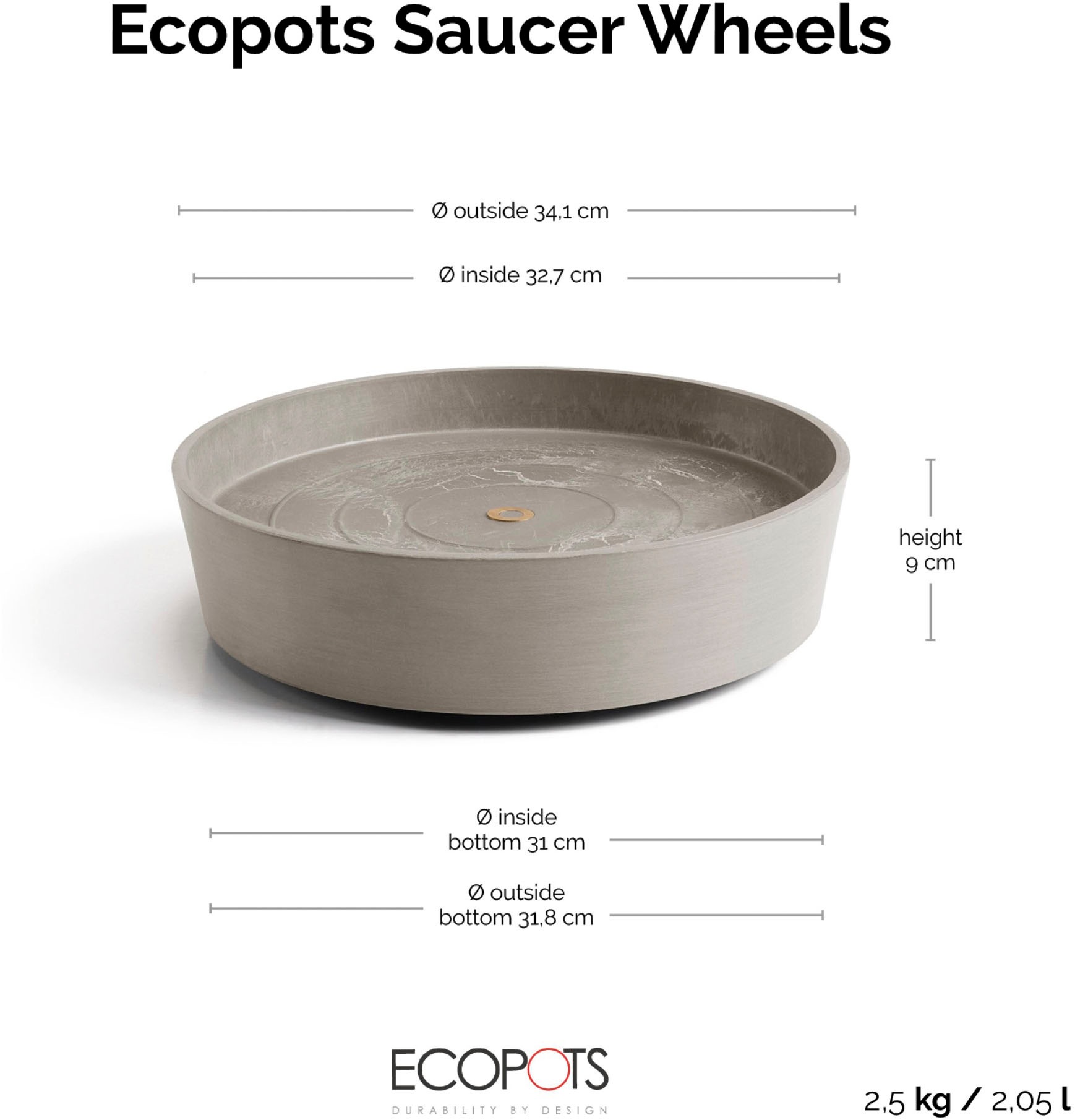 ECOPOTS Blumentopfuntersetzer »SAUCER WHEELS Taupe« BxTxH: 34,1x34,1x9 cm