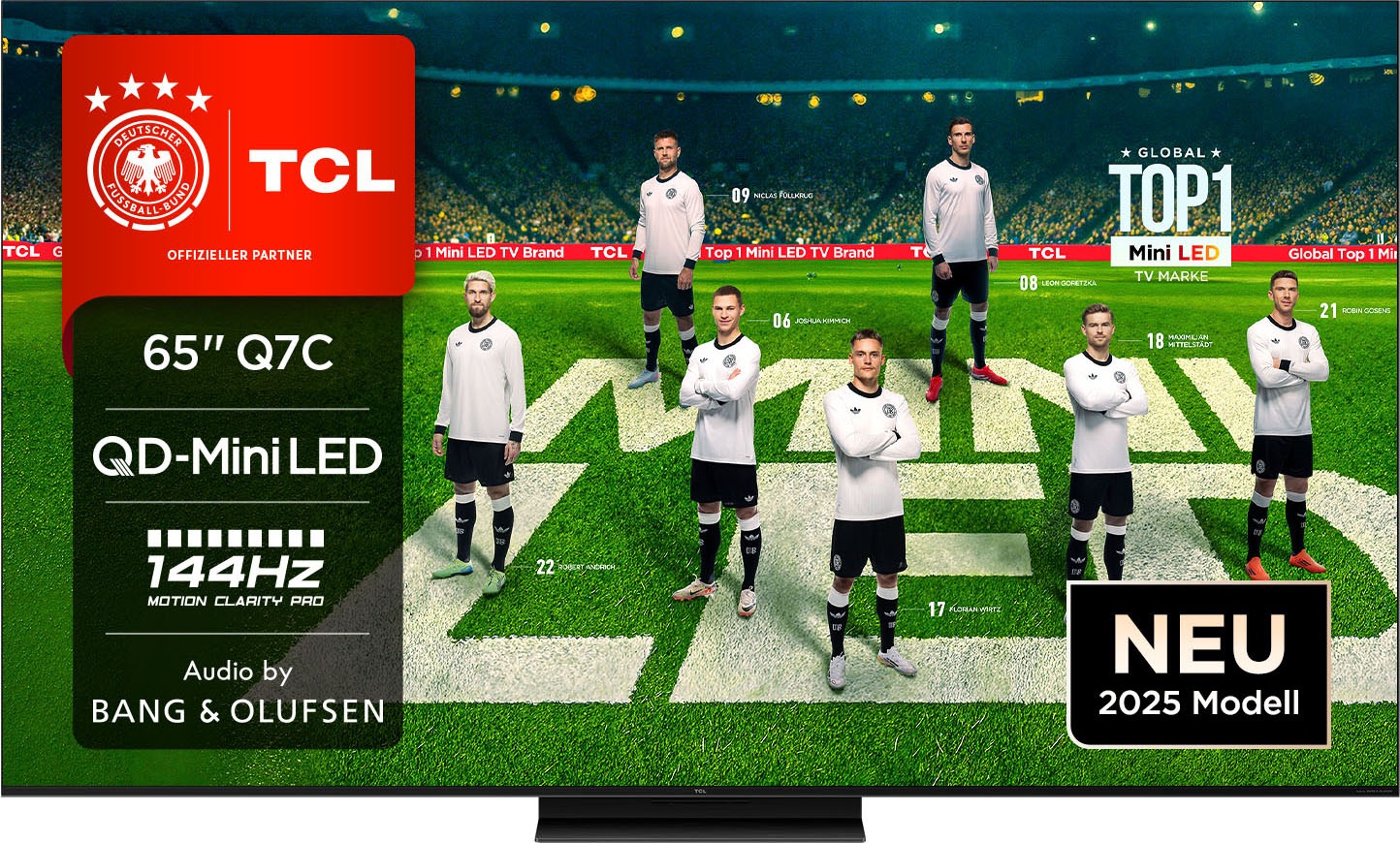 TCL Mini-LED-Fernseher "65Q7CX7", 65 ′′, schwarz, Fernseher, Audio von Bang & Olufsen, Dolby Vision, Smart TV, Apple TV, 4K HDR