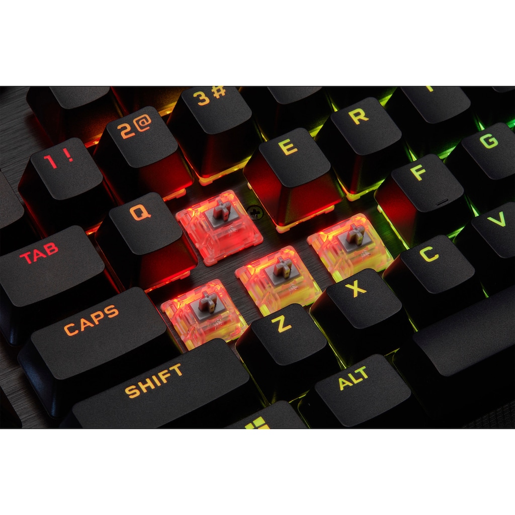 Corsair Gaming-Tastatur »K100 CORSAIR OPX«, (Handgelenkauflage-USB-Anschluss-Lautstärkeregler-Makro-Tasten-ausklappbare Füße-Ziffernblock)