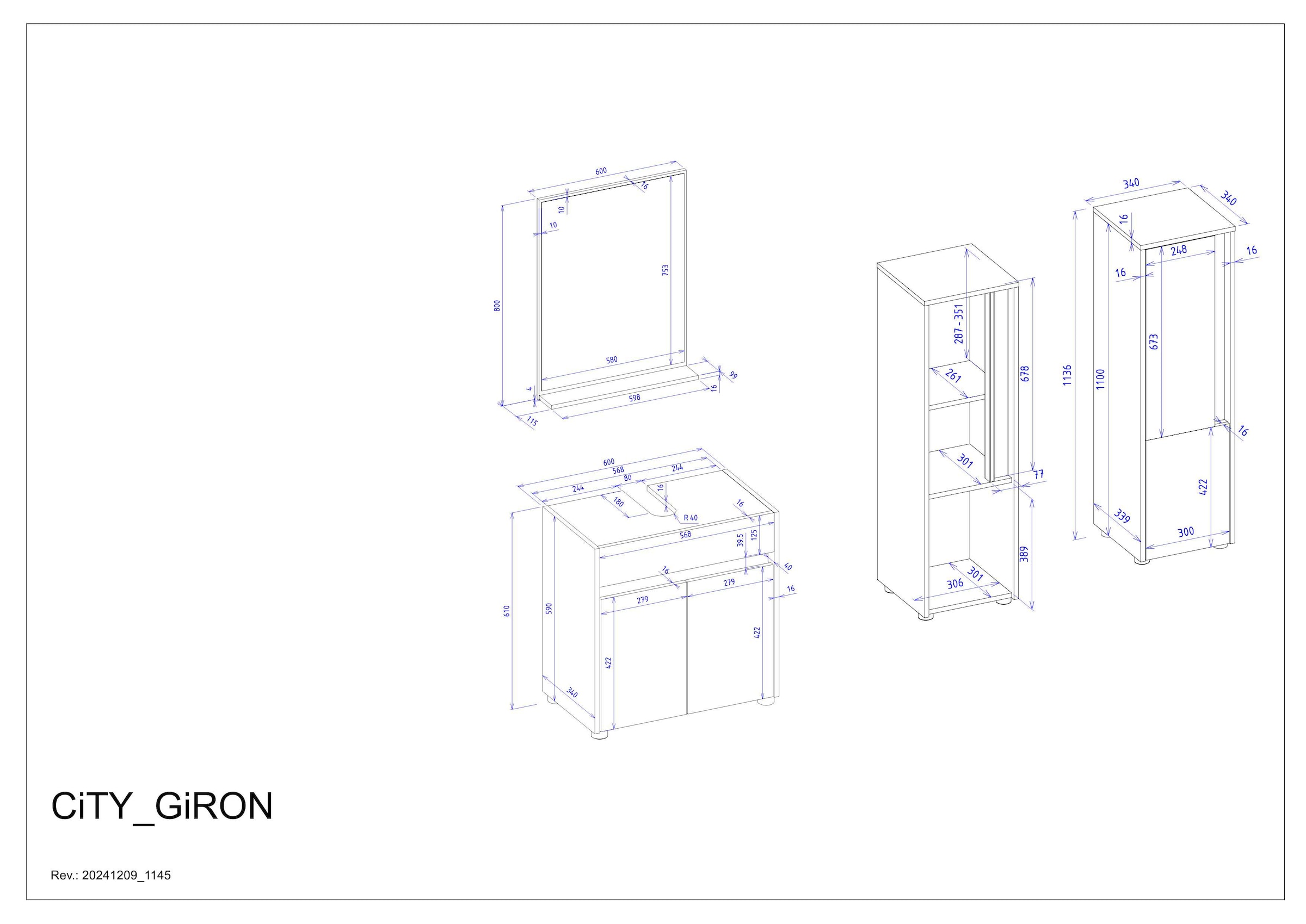 INOSIGN Badmöbel-Set »CITY/ GIRON, Bad im zeitlosen Design, 3-teiliges Badezimmer«, (Set, 3 St.), Badschränke und Spiegel, in zwei Farben verfügbar, viel Stauraum