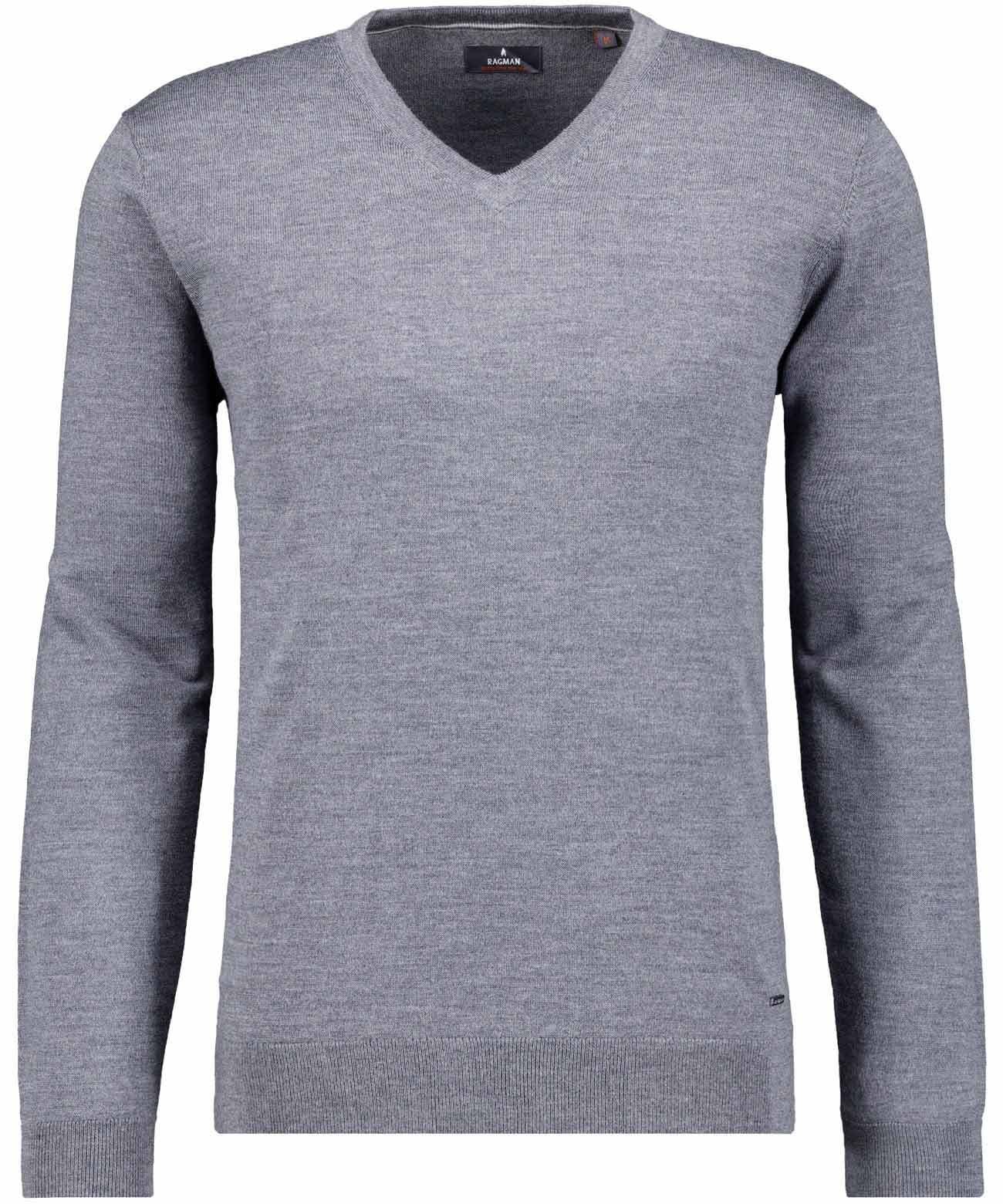 Rundhalspullover RAGMAN, Herren, Gr. 58, grau (anthrazit), Strick, 100% Wolle, Pullover Rundhalspullover