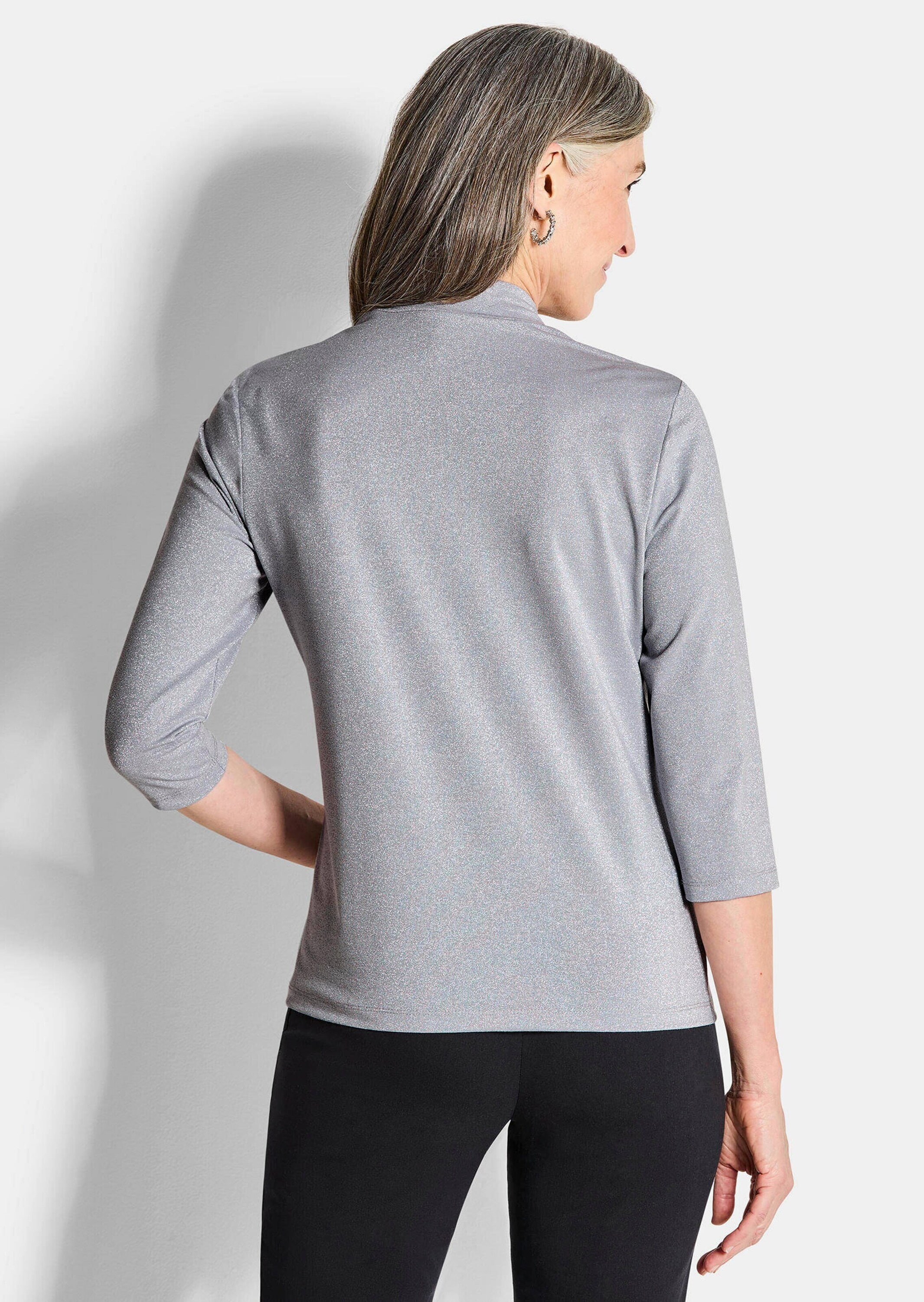 GOLDNER Langarmshirt »Kurzgröße Shirt aus glänzendem Viskose-Jersey«