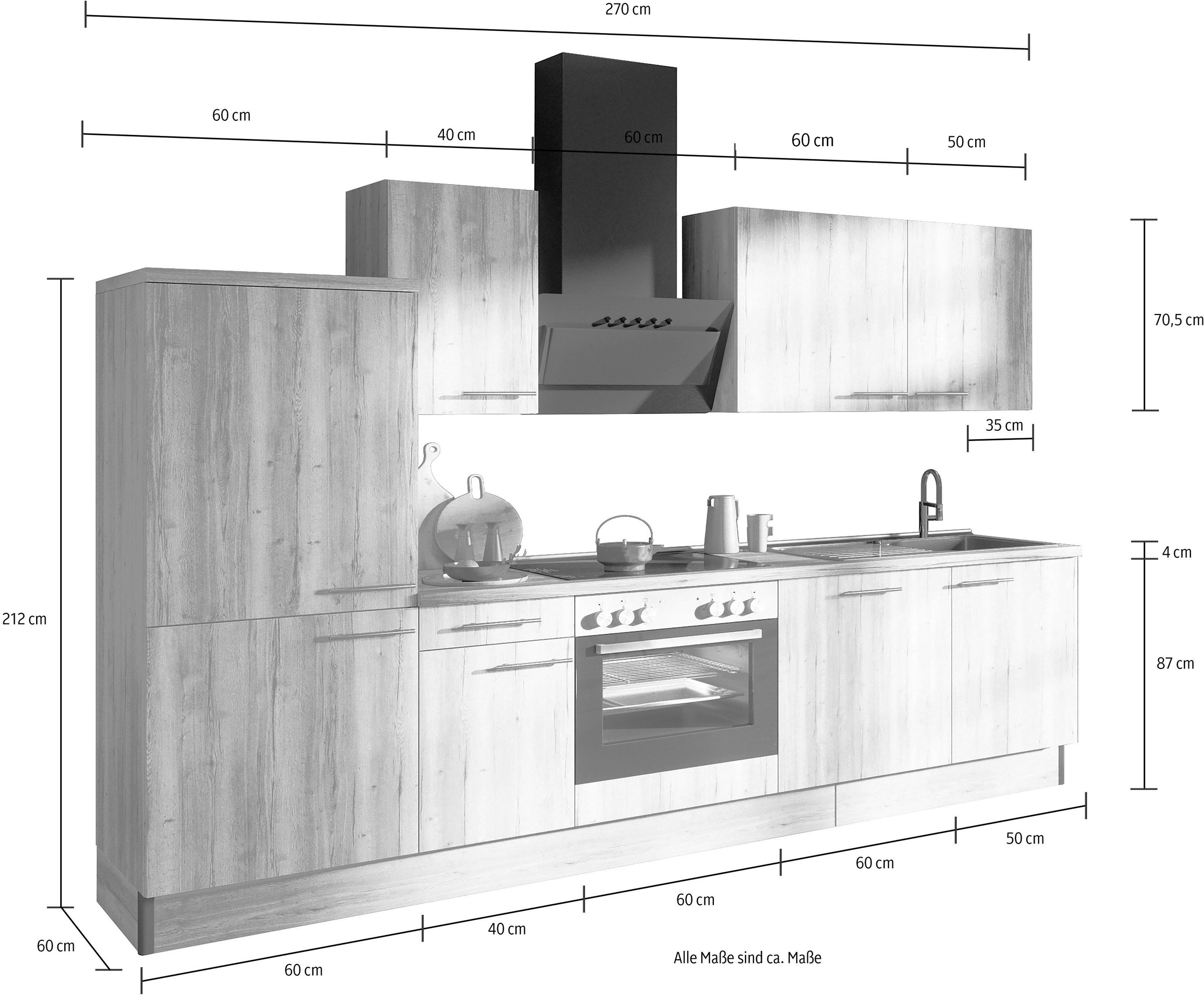Küche | cm, »Klara«, mit kaufen wahlweise Breite BAUR OPTIFIT 270 E-Geräten