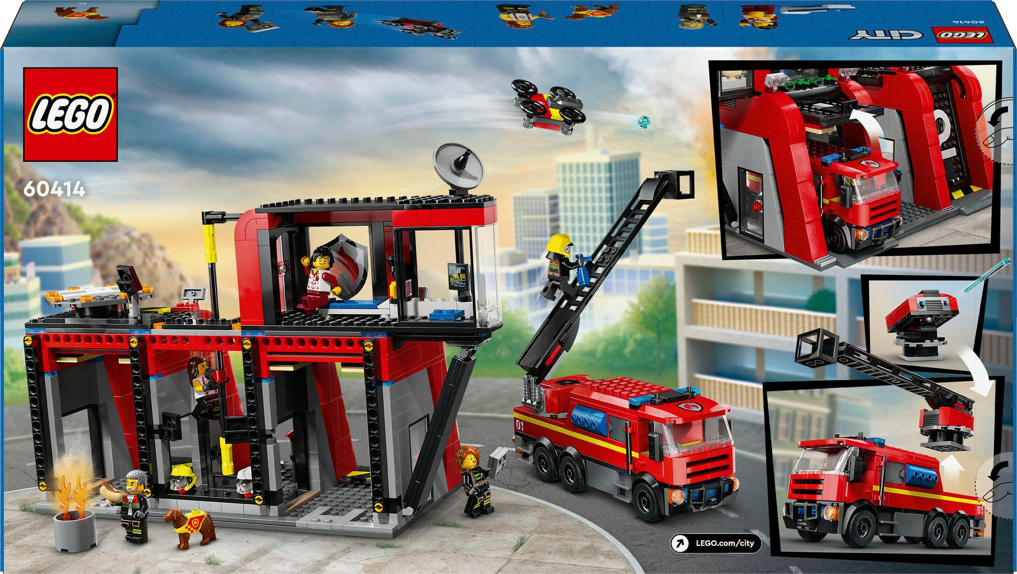 LEGO® Konstruktionsspielsteine »Feuerwehrstation mit Drehleiterfahrzeug (60414), LEGO City«, (843 St.), Made in Europe