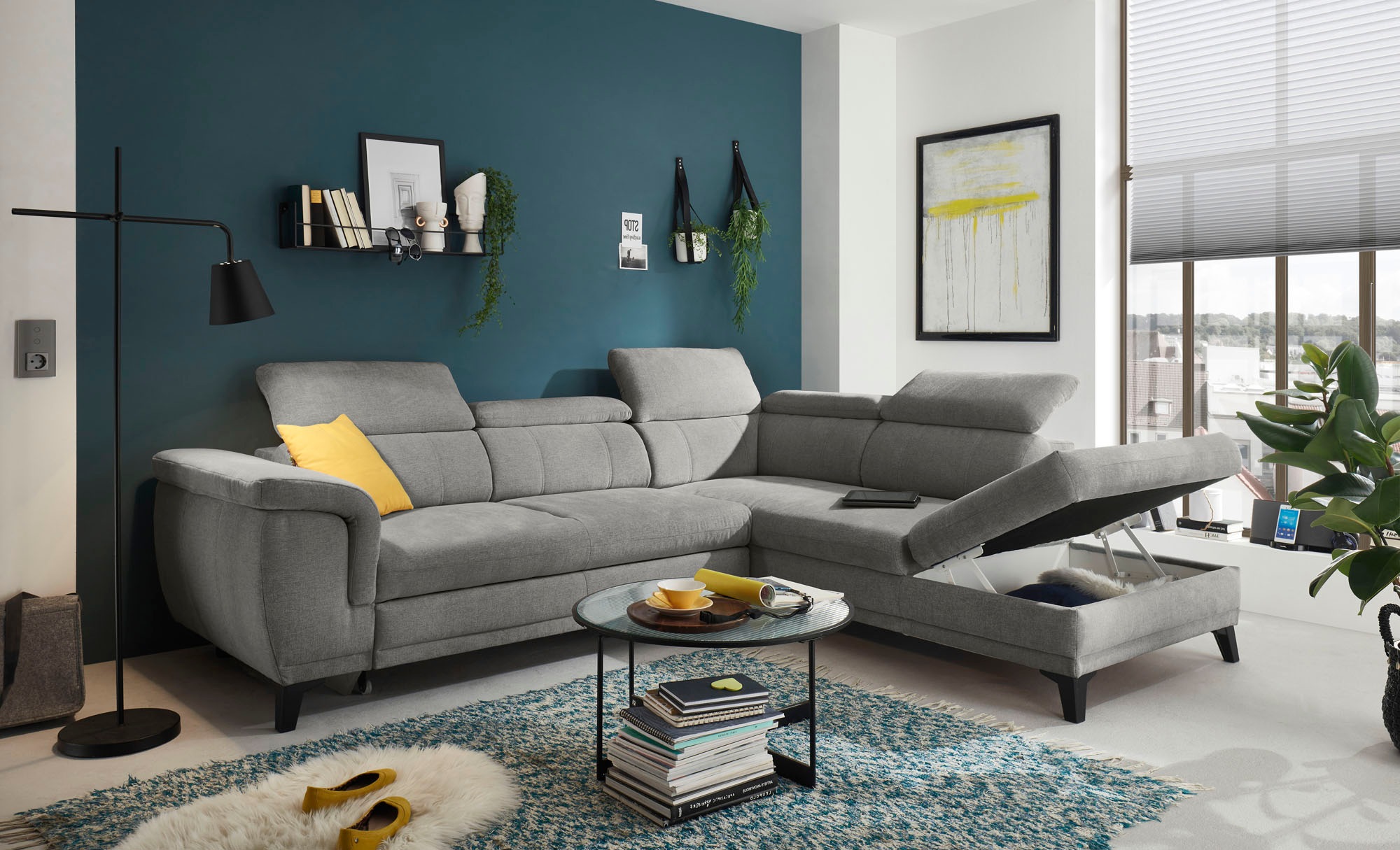 ED EXCITING DESIGN Ecksofa »Albany L-Form«, mit Bettfunktion, Bettkasten & Kopfteilverstellung