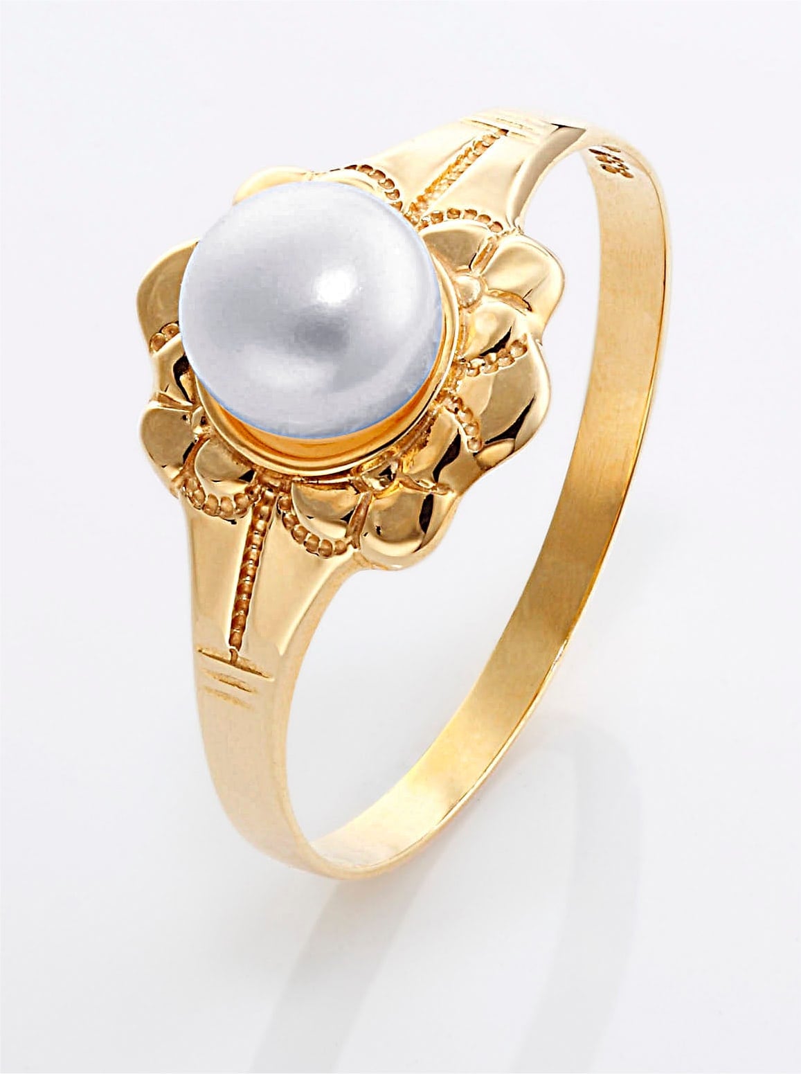 Fingerring LADY Gr. 20, gold (gelbgold 375), Fingerringe, Damen, 20, Gold Metall Perlen, Gold, Metall, Perlen, Fingerring