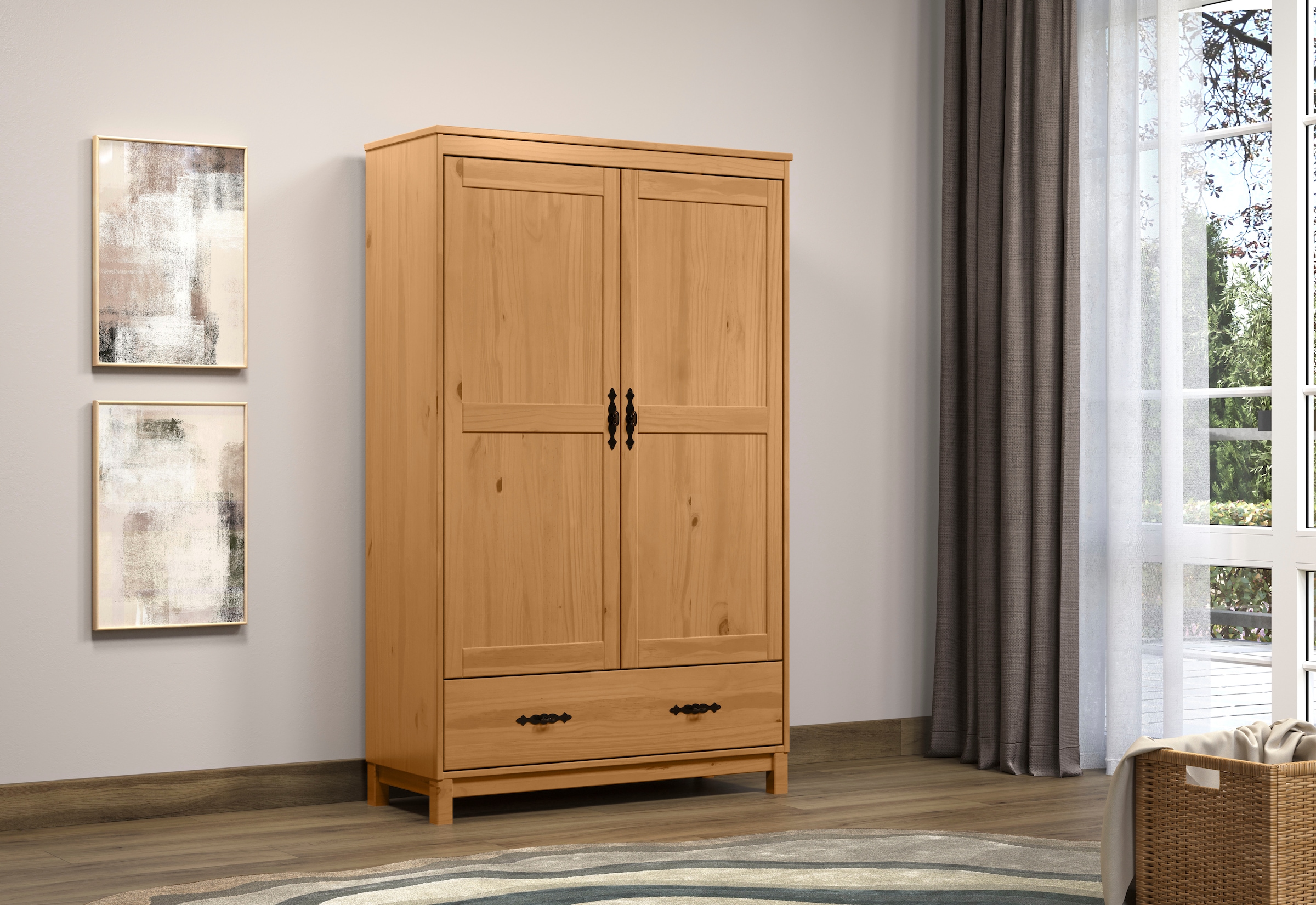 Home affaire Kleiderschrank »Sandnes«, (1 St.), Drehtürenschrank aus Massivholz mit besonderen Metallgriffen