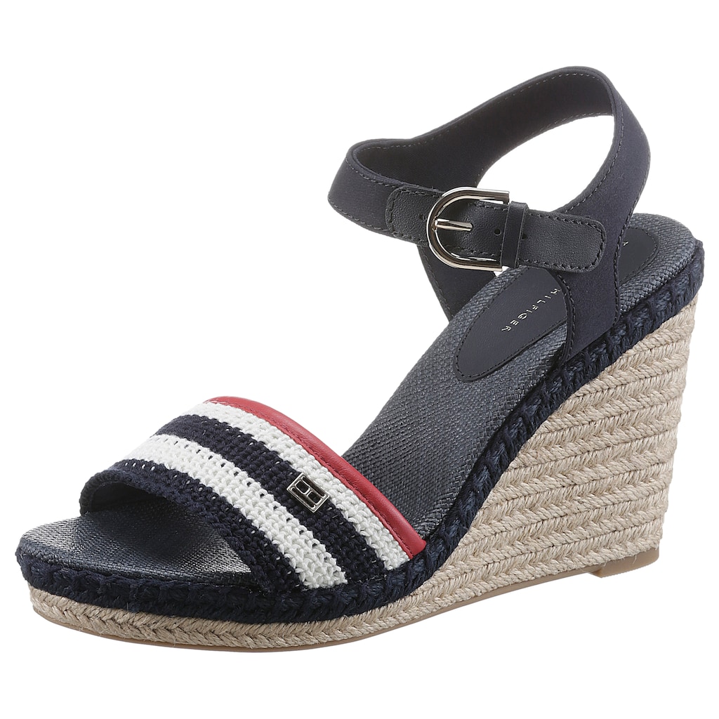 Tommy Hilfiger High-Heel-Sandalette »FEMININE CROCHET HIGH WEDGE«, mit verstellbarer Schnalle