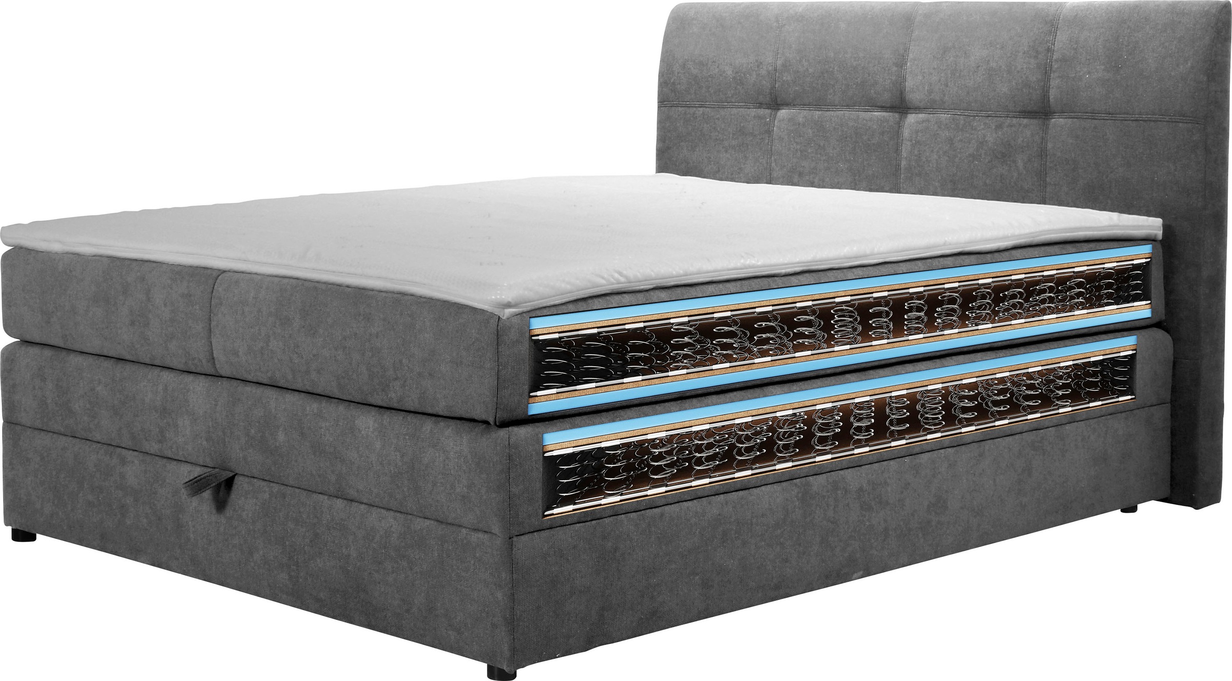 Boxspringbett HOME AFFAIRE "Finja", grau (anthrazit), B:135cm L:211cm, Komplettbetten, Boxspringbett, besonders komfortable Liegehöhe, mit praktischem Bettkasten 3
