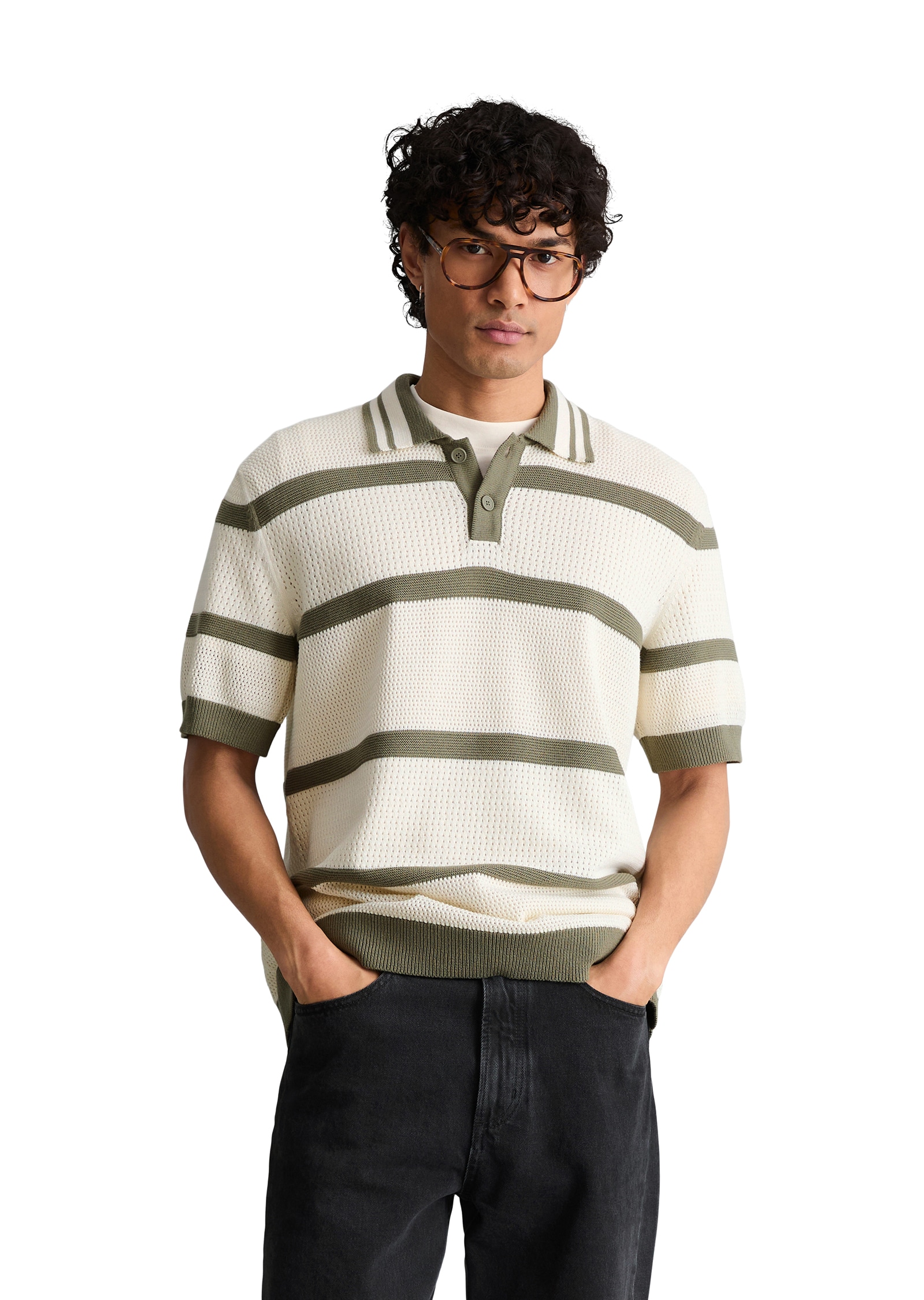 Marc OPolo DENIM Poloshirt regular mit Strickvariationen und Streifen günstig online kaufen