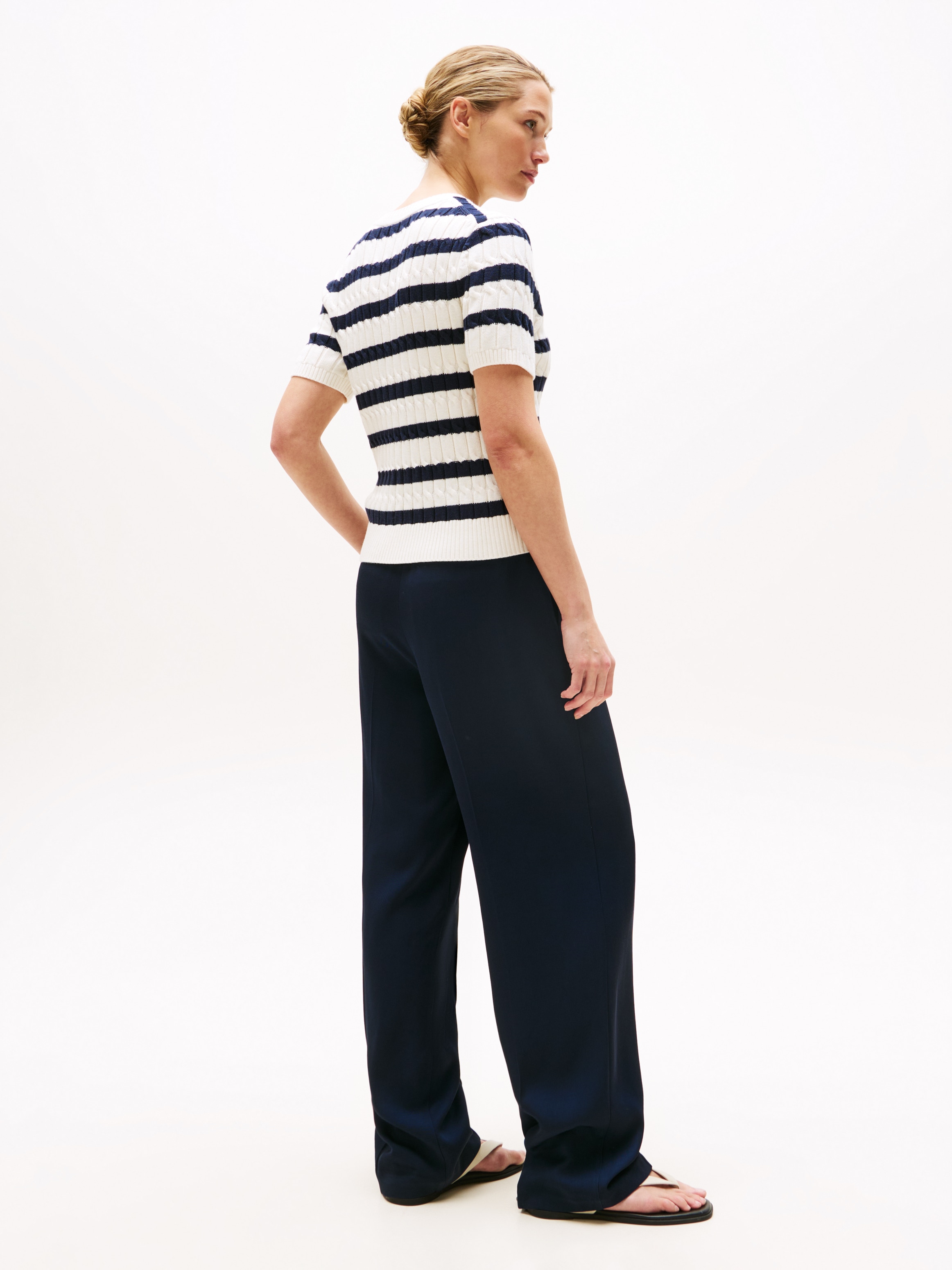 Tommy Hilfiger Strickpullover »CO CABLE MID GG S/S C-NK SWT«, mit Zopfmuster