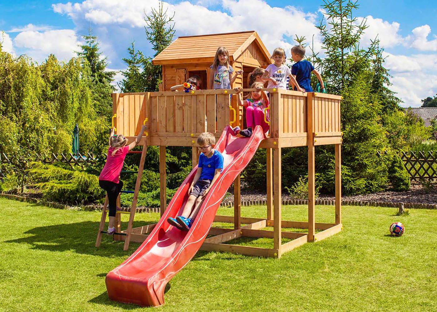 FUNGOO Jungen Spielturm "My SPACE XL", braun, Holz, Metall, Polyethylen, B:477cm H:305cm T:251cm, Spieltürme, mit Schaukel & Rutsche, FSC - schützt