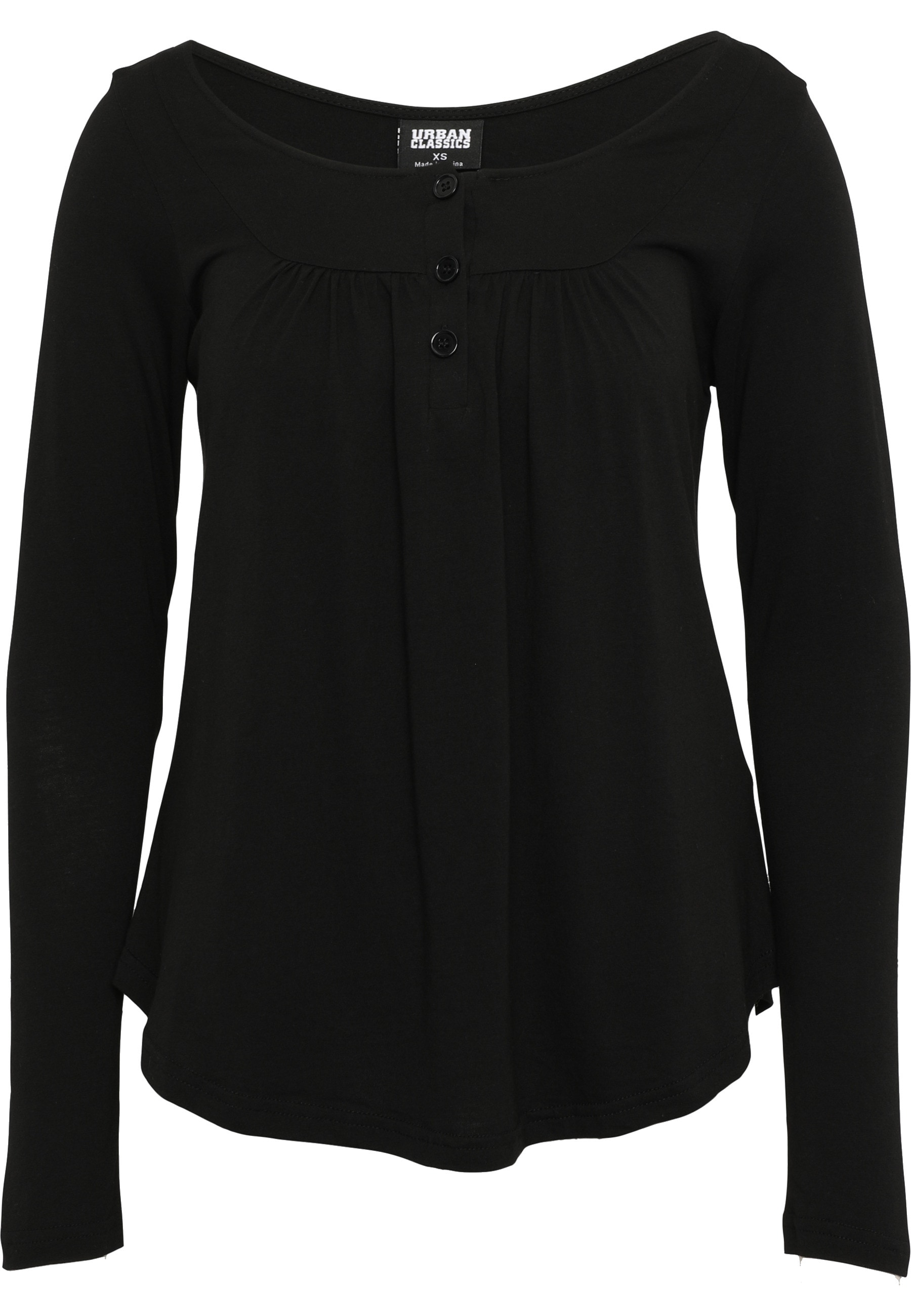 URBAN CLASSICS Kurzarmshirt "Urban Classics Damen Ladies Viscose Button Up Longsleeve" 1 Stk.