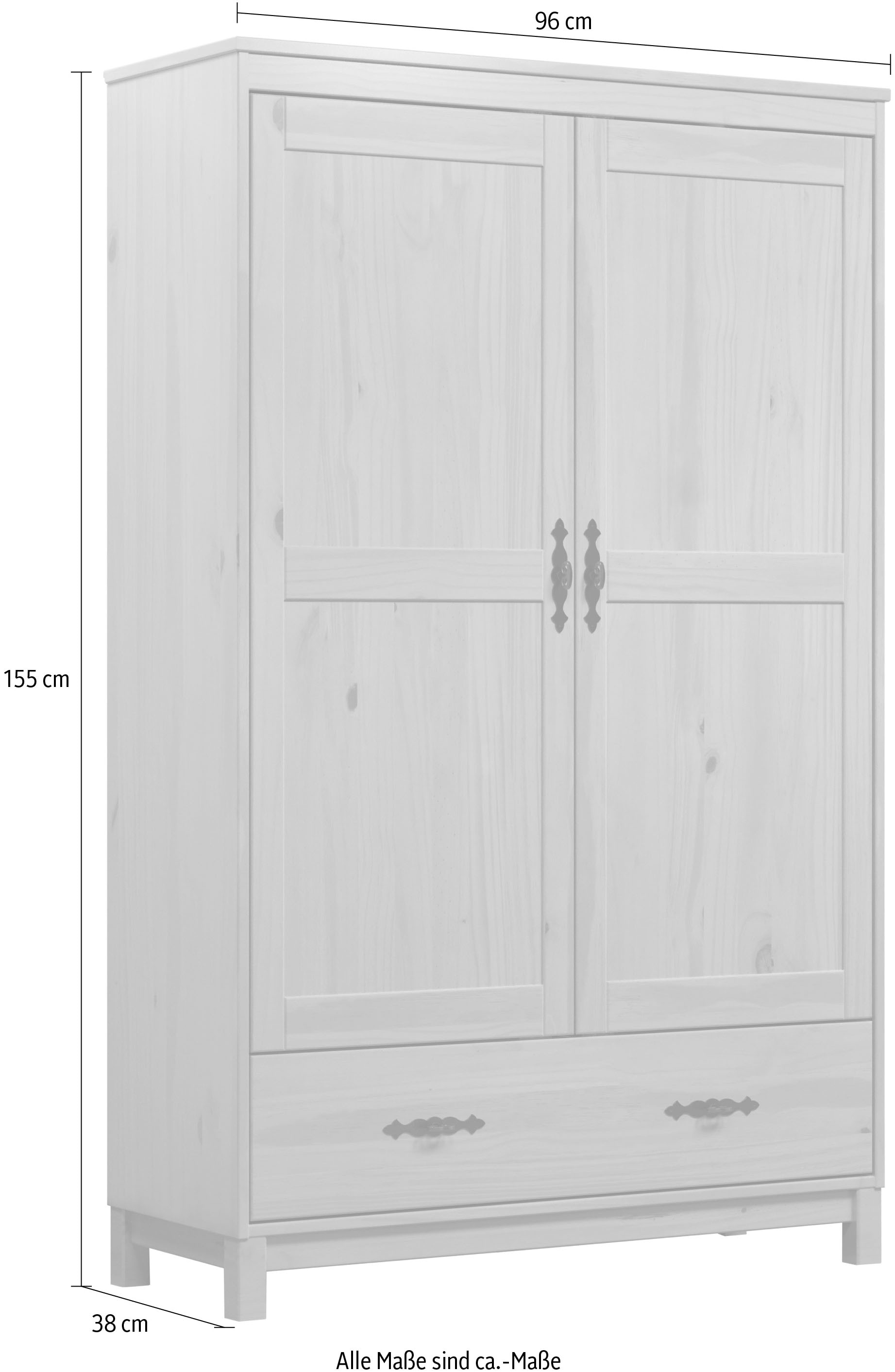 Home affaire Kleiderschrank »Sandnes«, (1 St.), Drehtürenschrank aus Massivholz mit besonderen Metallgriffen