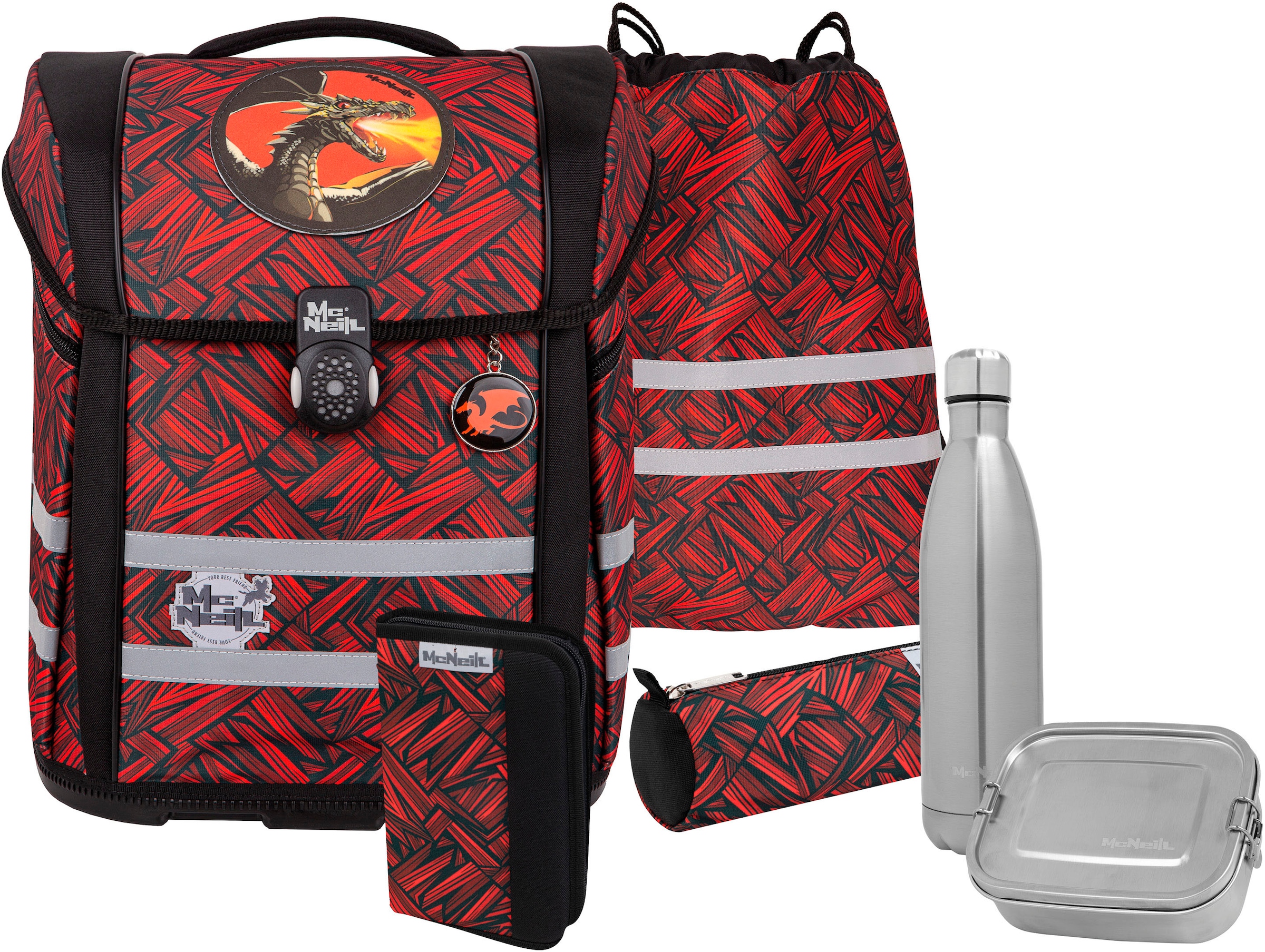 MCNEILL Kinder Schulranzen "Perfecto, Zack", rot, Polyester, Rucksäcke, inkl. Federmäppchen, Turnbeutel, Schlamperrolle & Motivmagnet