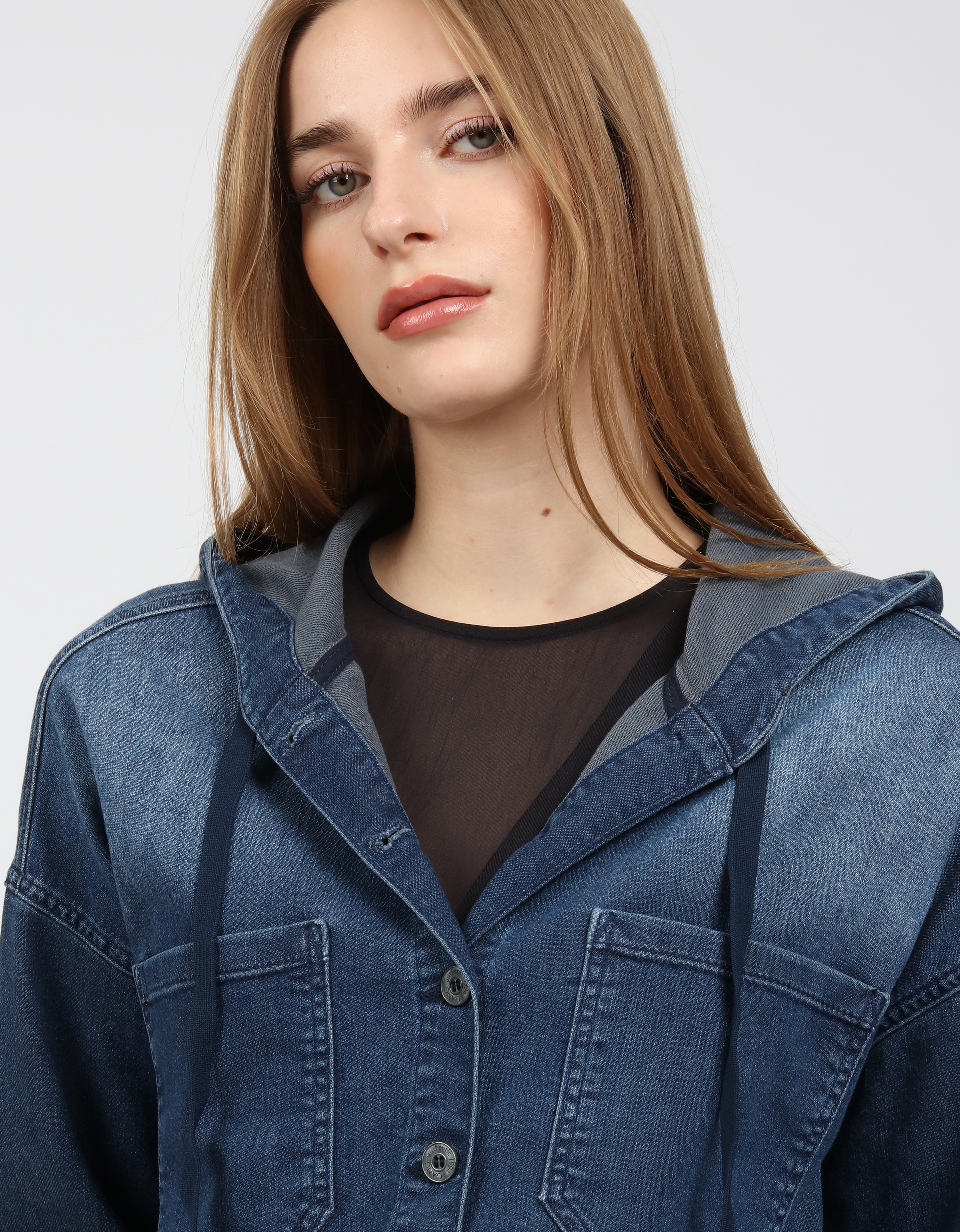 Thumbnail - GANG Jeansjacke "94ALICE CAP LONG" mit Kapuze mit Kapuze