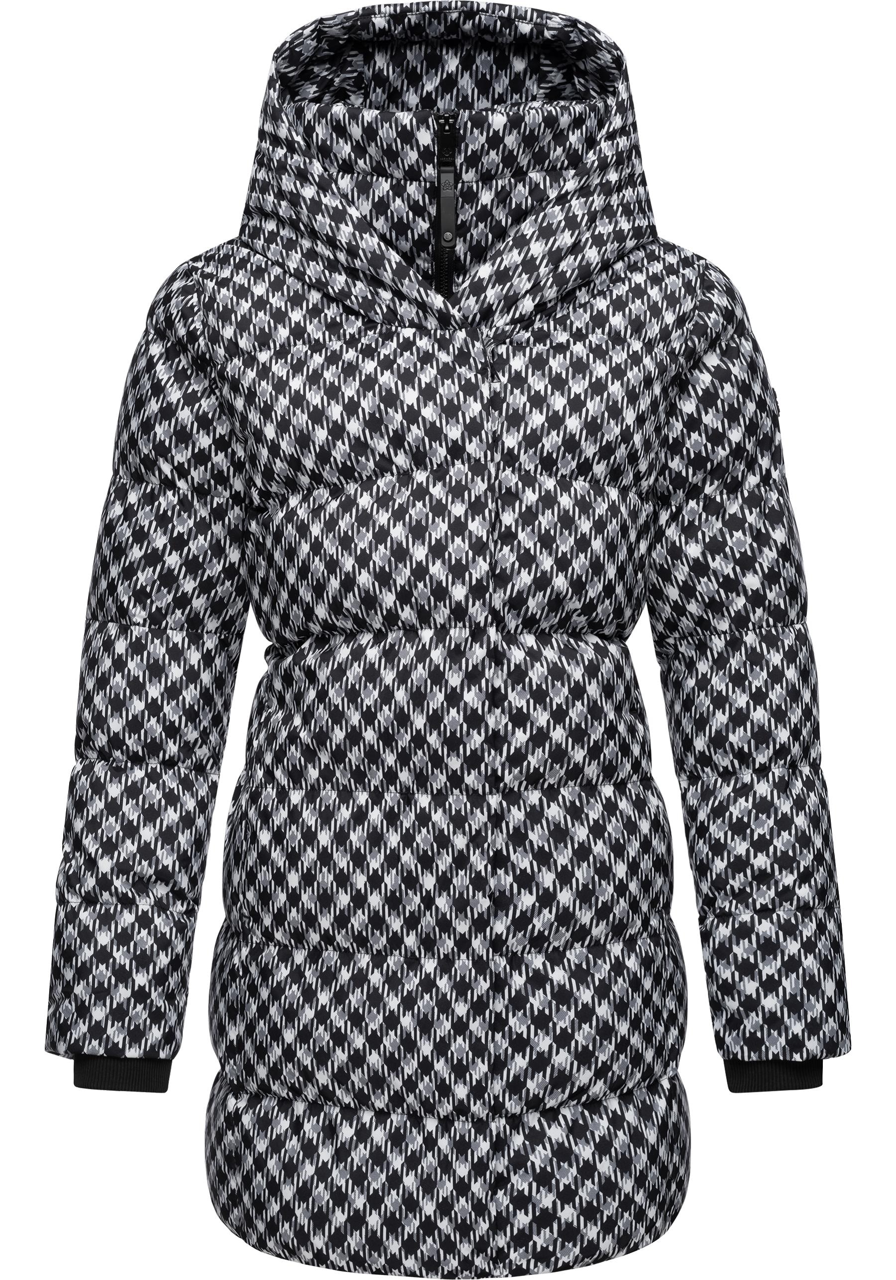 Ragwear Steppmantel "Niara Print", Damen Wintermantel mit angesagtem Hahnentritt Muster