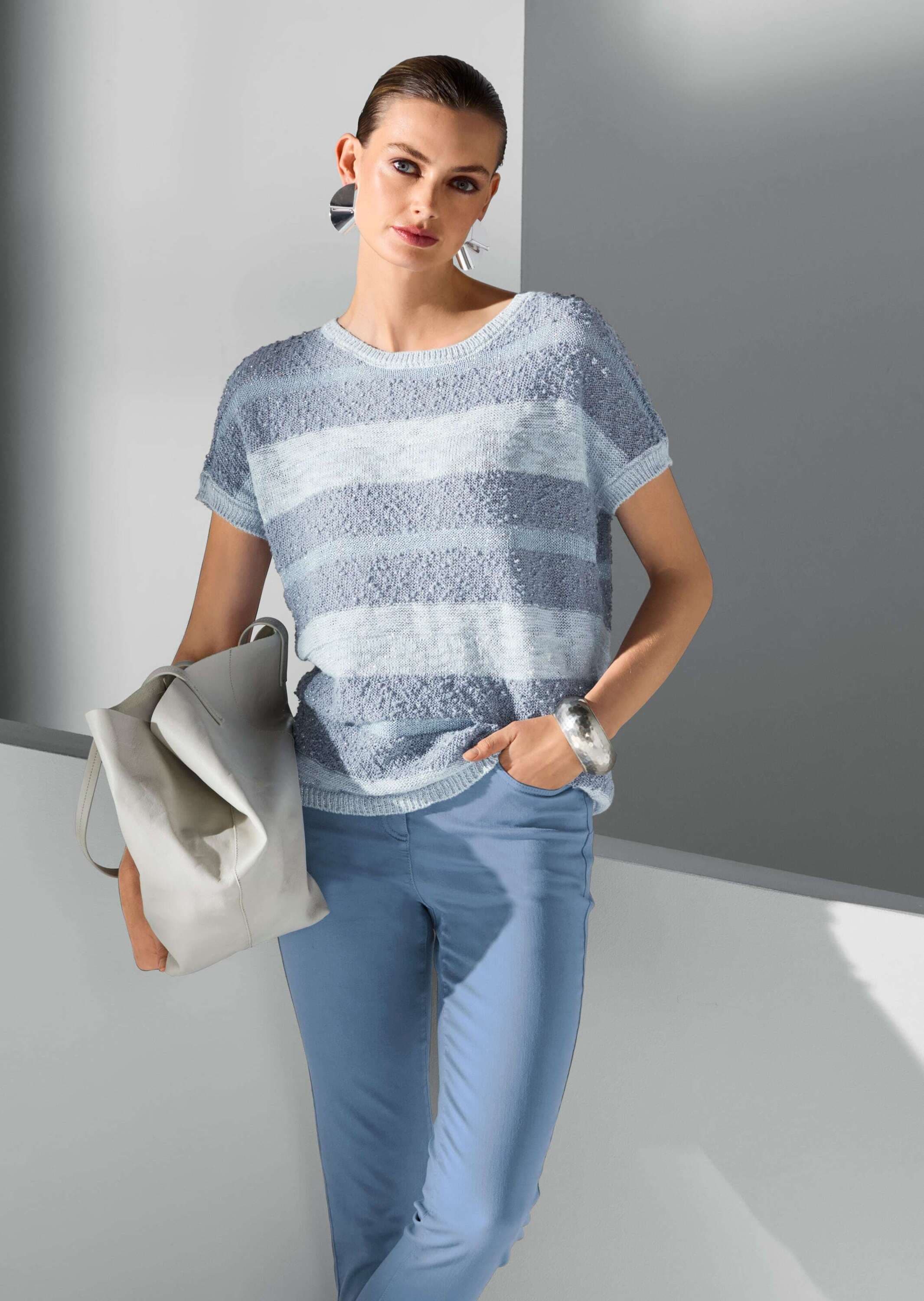 MADELEINE Longpullover »Pullover Kurzarm-Pullover mit Glanz-Effekt«