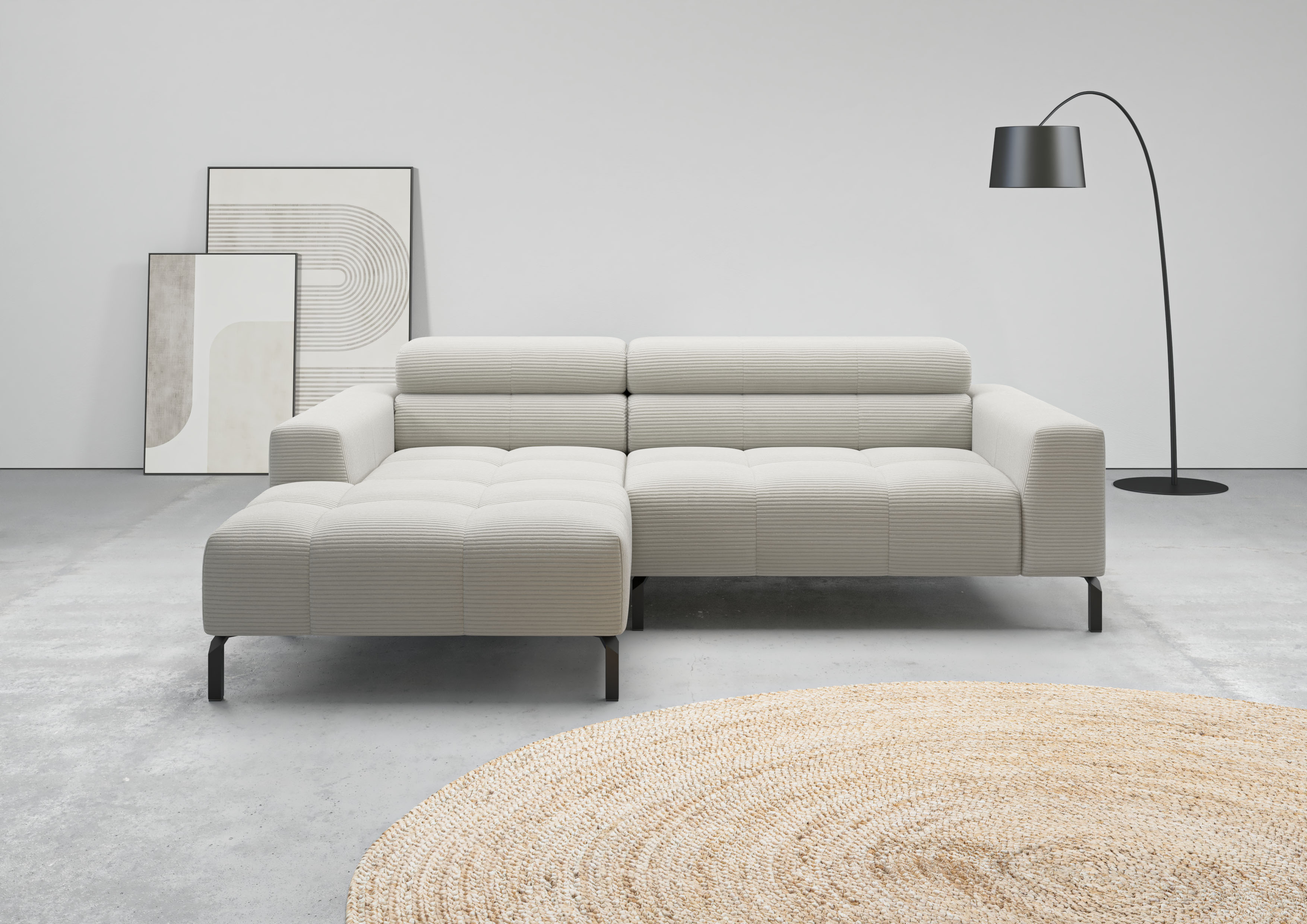 Home affaire Ecksofa "Claya, 223 cm breit, L-Form, Kopfteilverstellung" Moderne Steppung, weicher Polsteraufbau & saugroboterfreundliche Höhe
