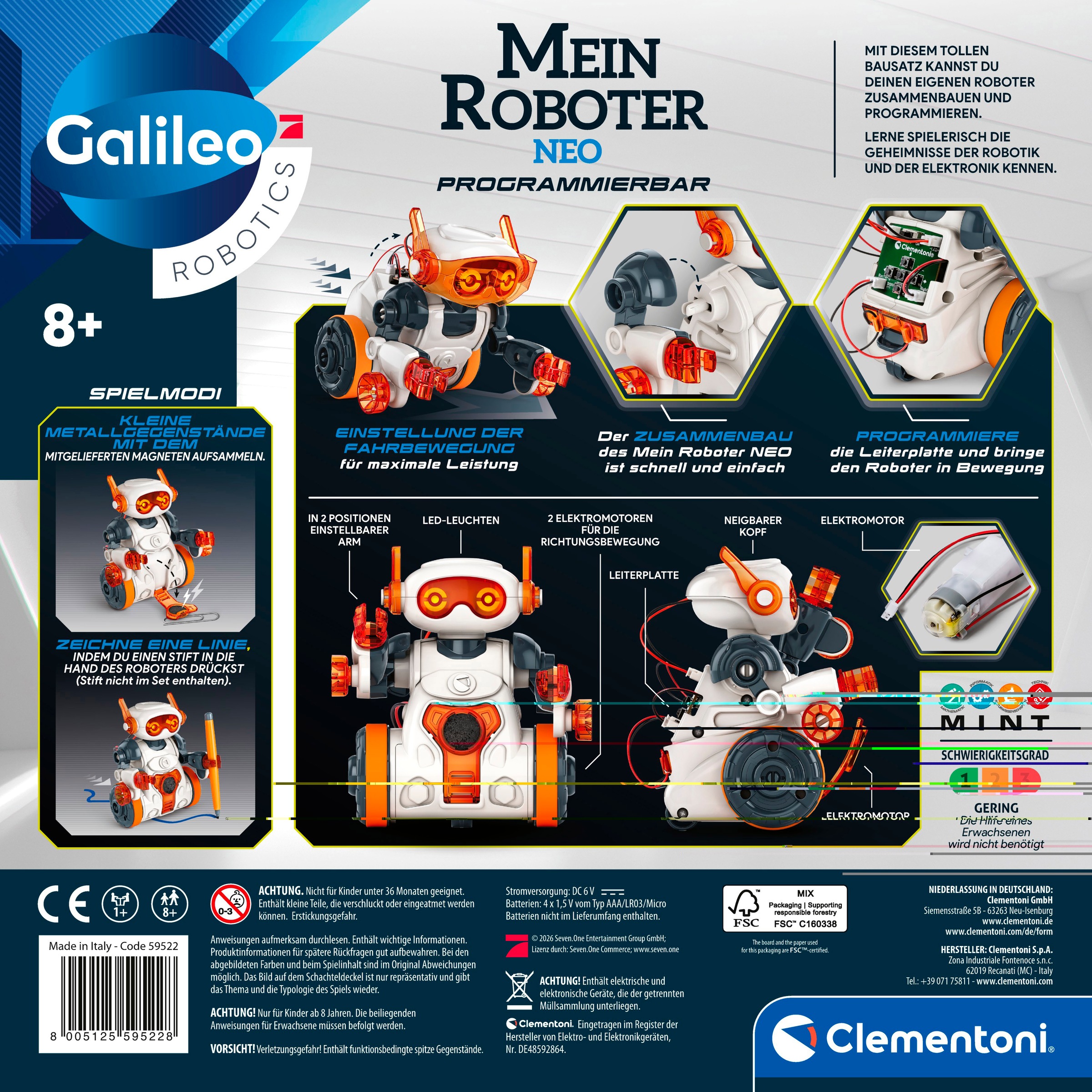 Clementoni® Roboter »Galileo, Mein Roboter Neo« mit LED-Blinklichtern; Made in Europe