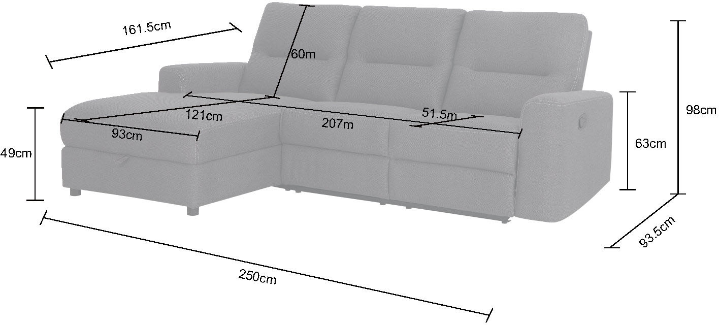 Home affaire Ecksofa »VENOIR, L-Form, 250 cm, manuelle u. elektrische Funktion (m. USB A/C)«, Stauraum unter der Recamiere, 2. Staufach, Federkern