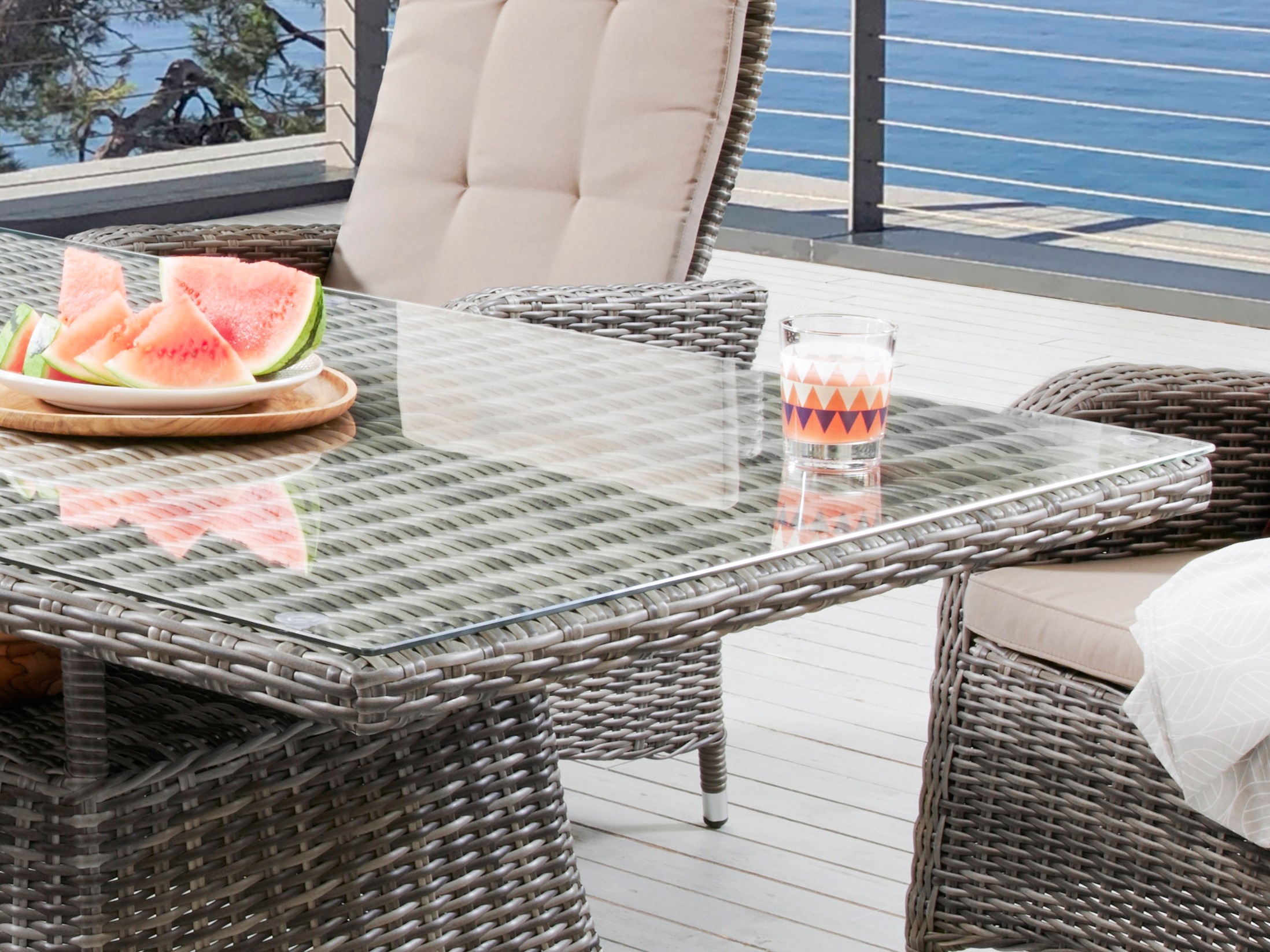 Destiny Glastisch »BAHIA«, Polyrattan, 165x90x75cm, mit aufgelegter Glasplatte