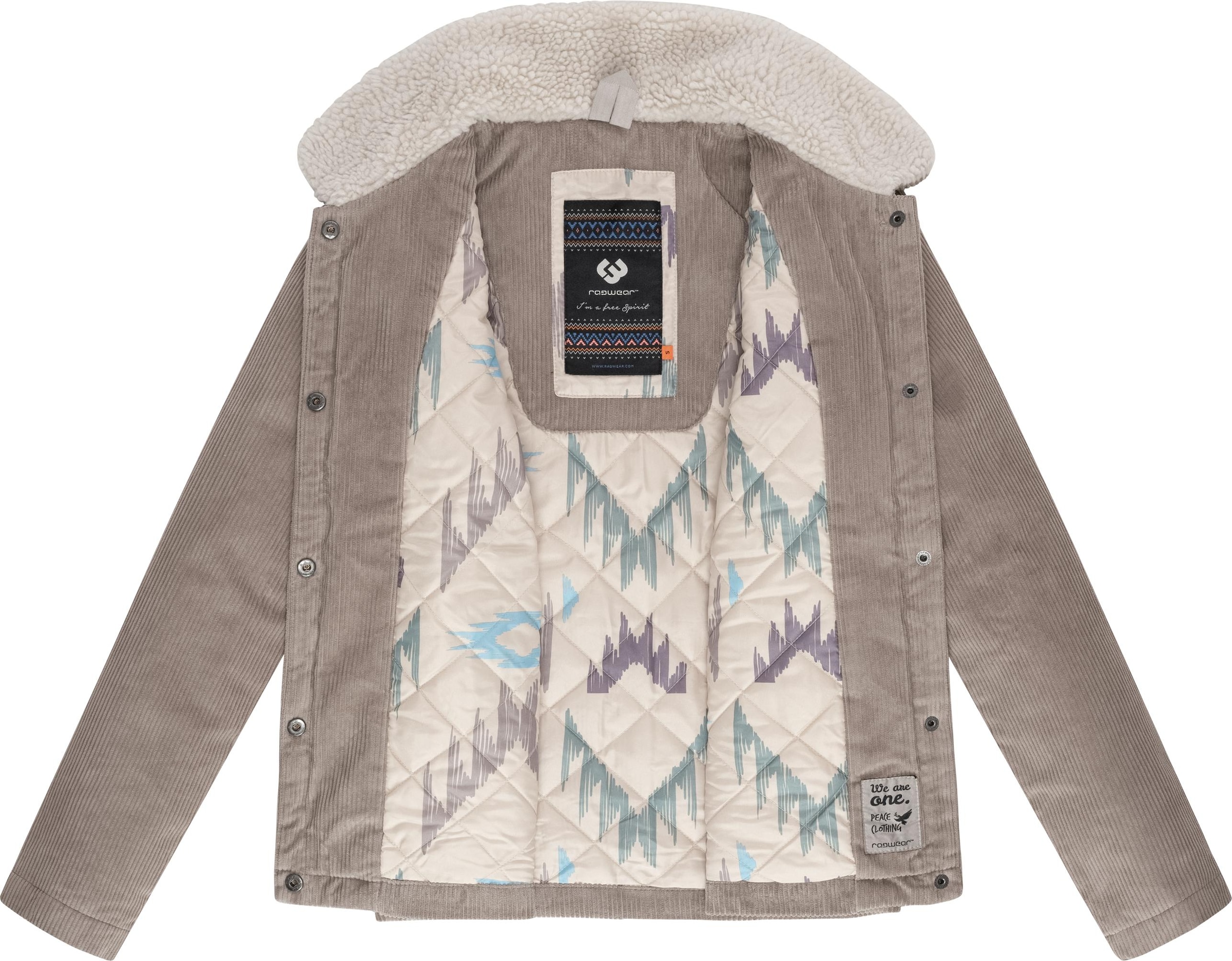 Ragwear Cordjacke »Walinea Corduroy«, ohne Kapuze, Stylische Damen Jacke aus Cord mit Teddyfell-Kragen