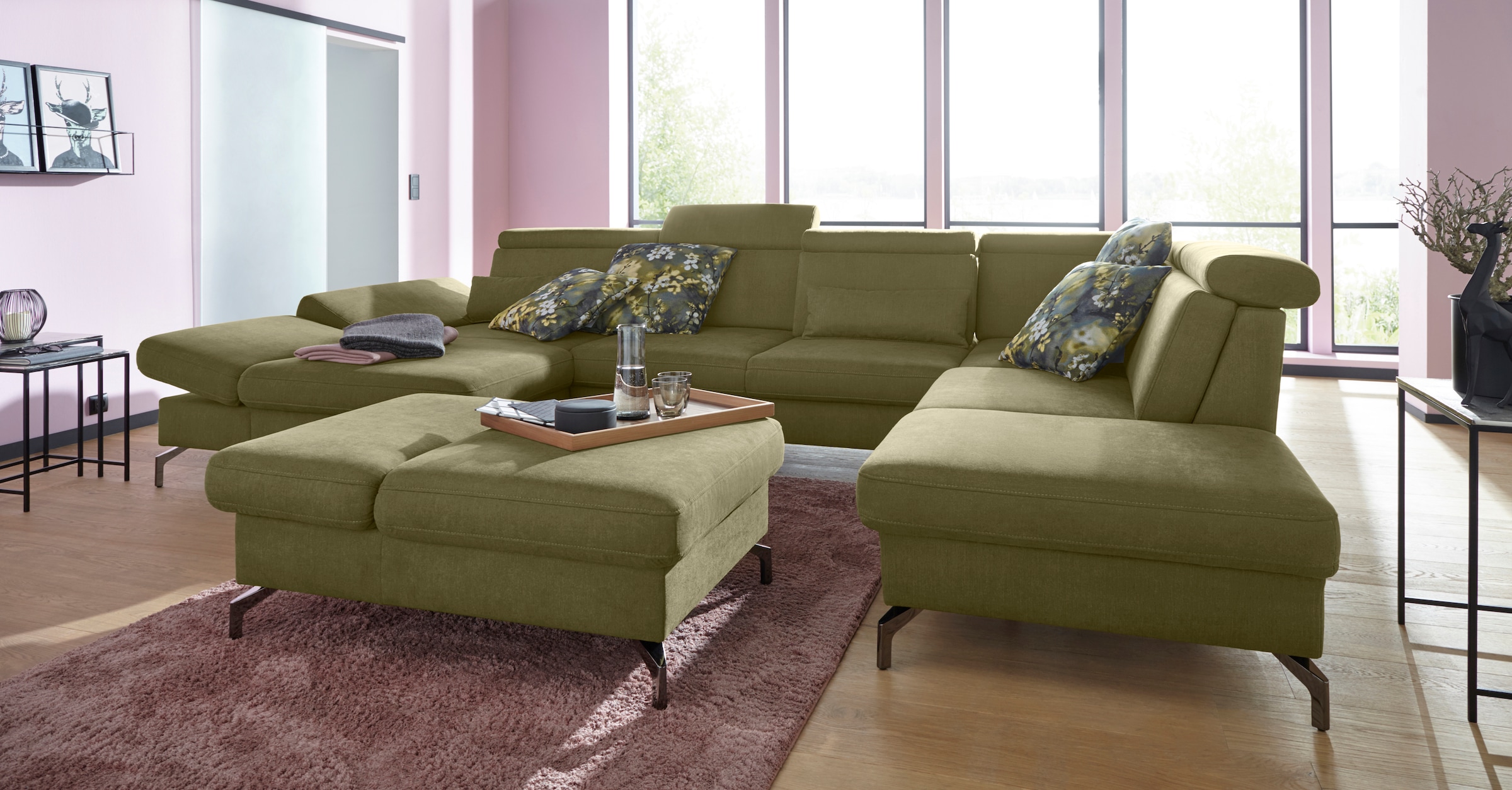 sit&more Wohnlandschaft »Brisbane U-Form« Fußhöhe 12 cm, inklusive Sitztiefen-, Armteil- und Kopfteilverstellung