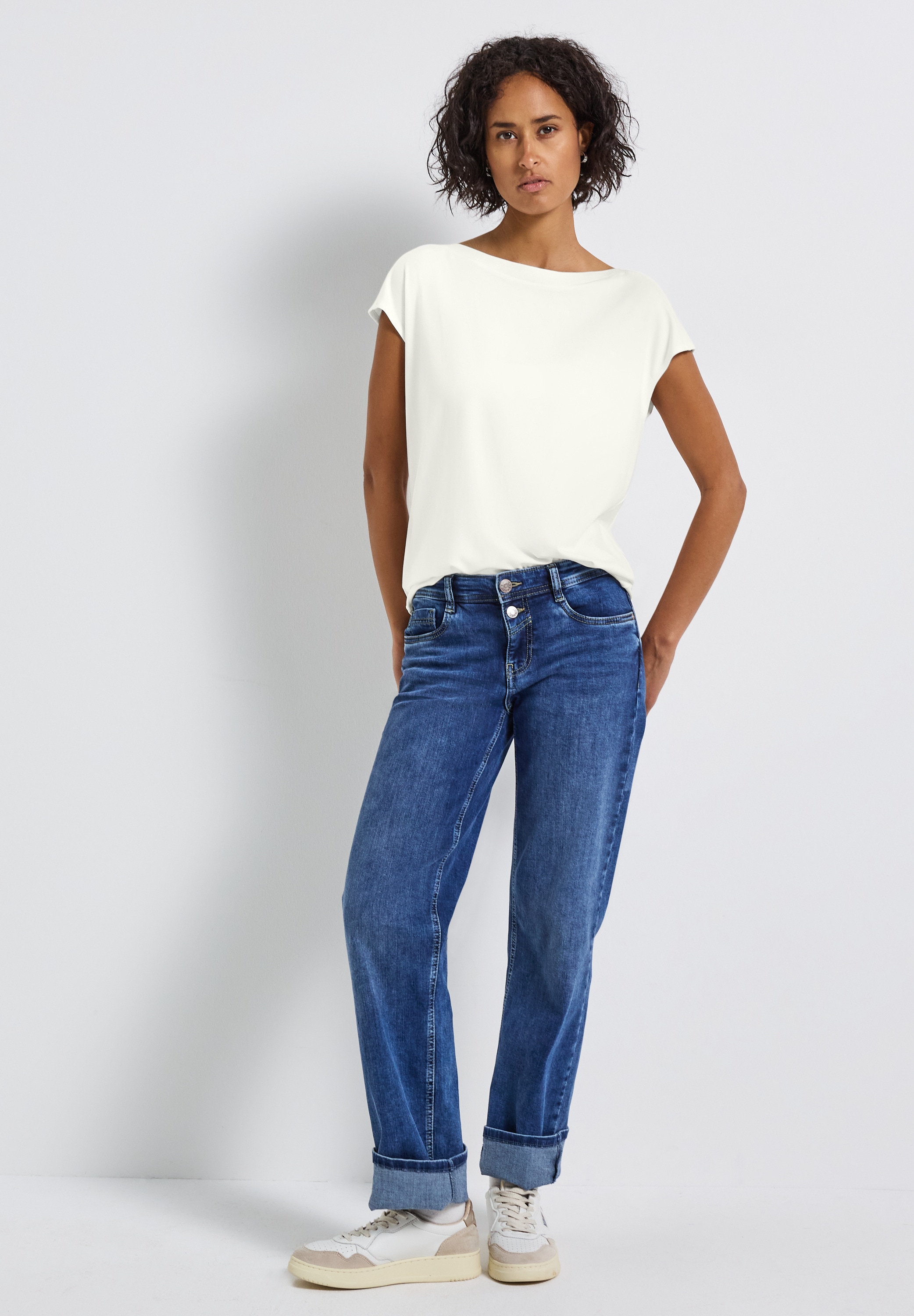 STREET ONE T-Shirt, U-Boot Shirt mit Rippdetail