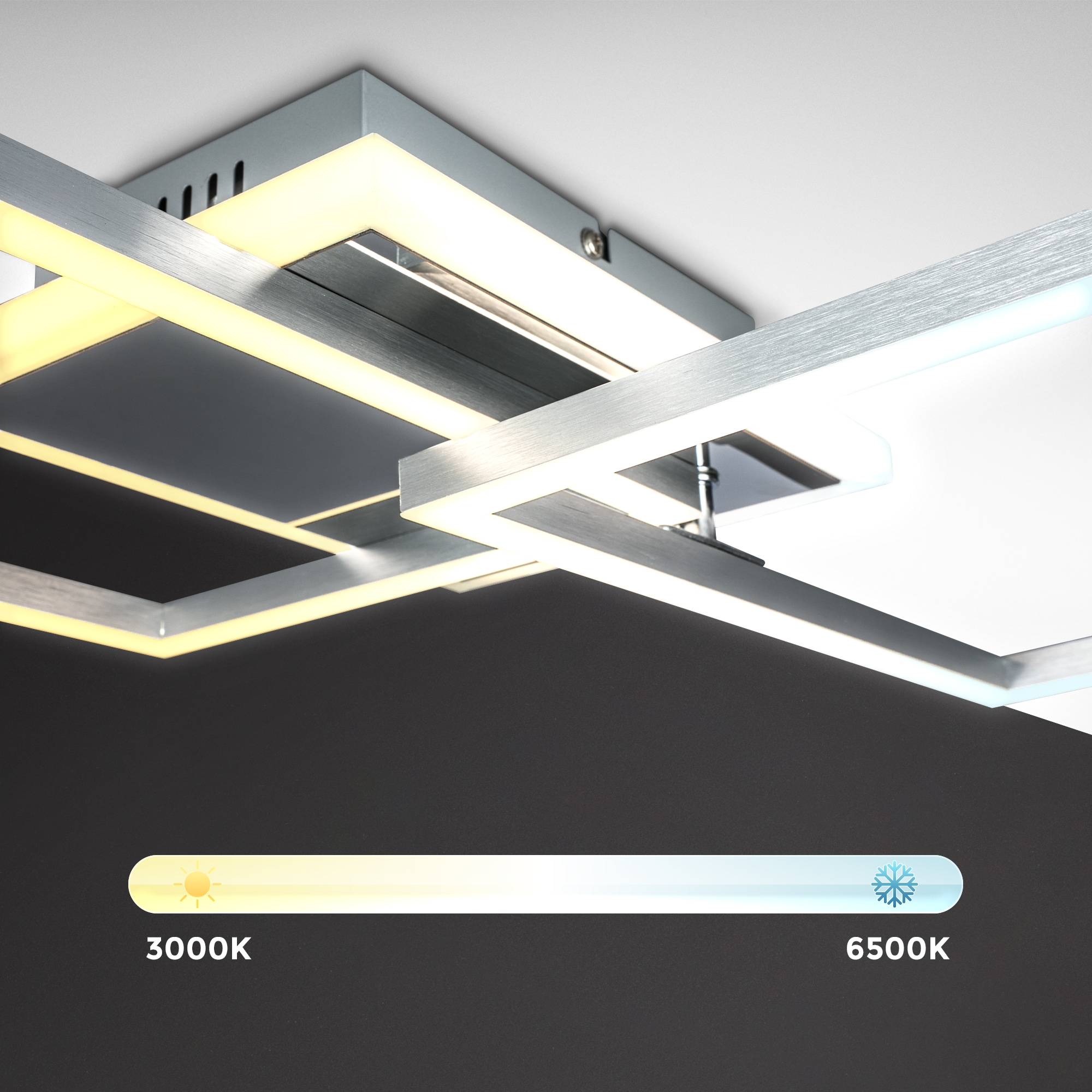 B.K.Licht LED Deckenleuchte »BKL1440 LED Deckenlampe, einstellbare Farbtemperatur, LED Lampe«, 1 flammig, Leuchtmittel LED-Modul | LED fest integriert, 2700K - 6500K, 4.200Lm, 40W, 50x38,8x8 cm, Chrom-Alu