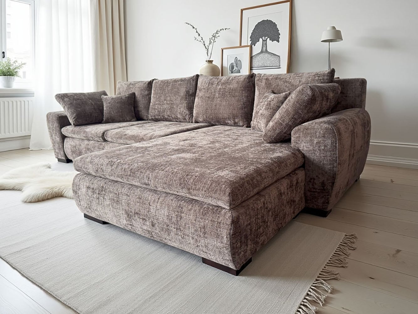 Home affaire 1100000002199 "Cara Mia L-Form, B: 325 cm, XXL-Sofa mit 4 Zierkissen" mit Schlaffunktion & Bettkasten, Liegefl. 145x270 cm