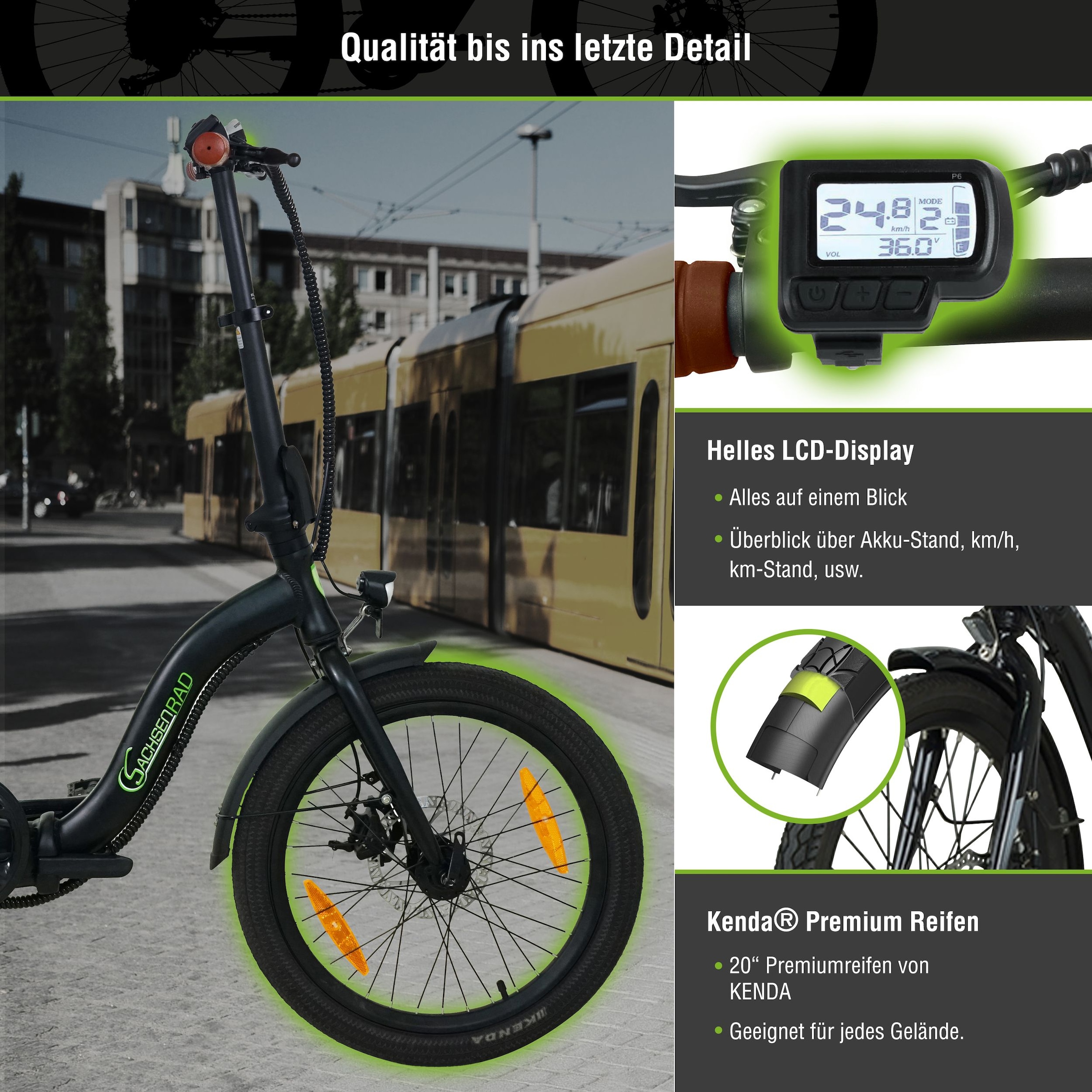 SachsenRad »Faltrad F2 Farmers mit Korb und Alarmanlage« 7 Gang Shimano Kettenschaltung Heckmotor 250 W