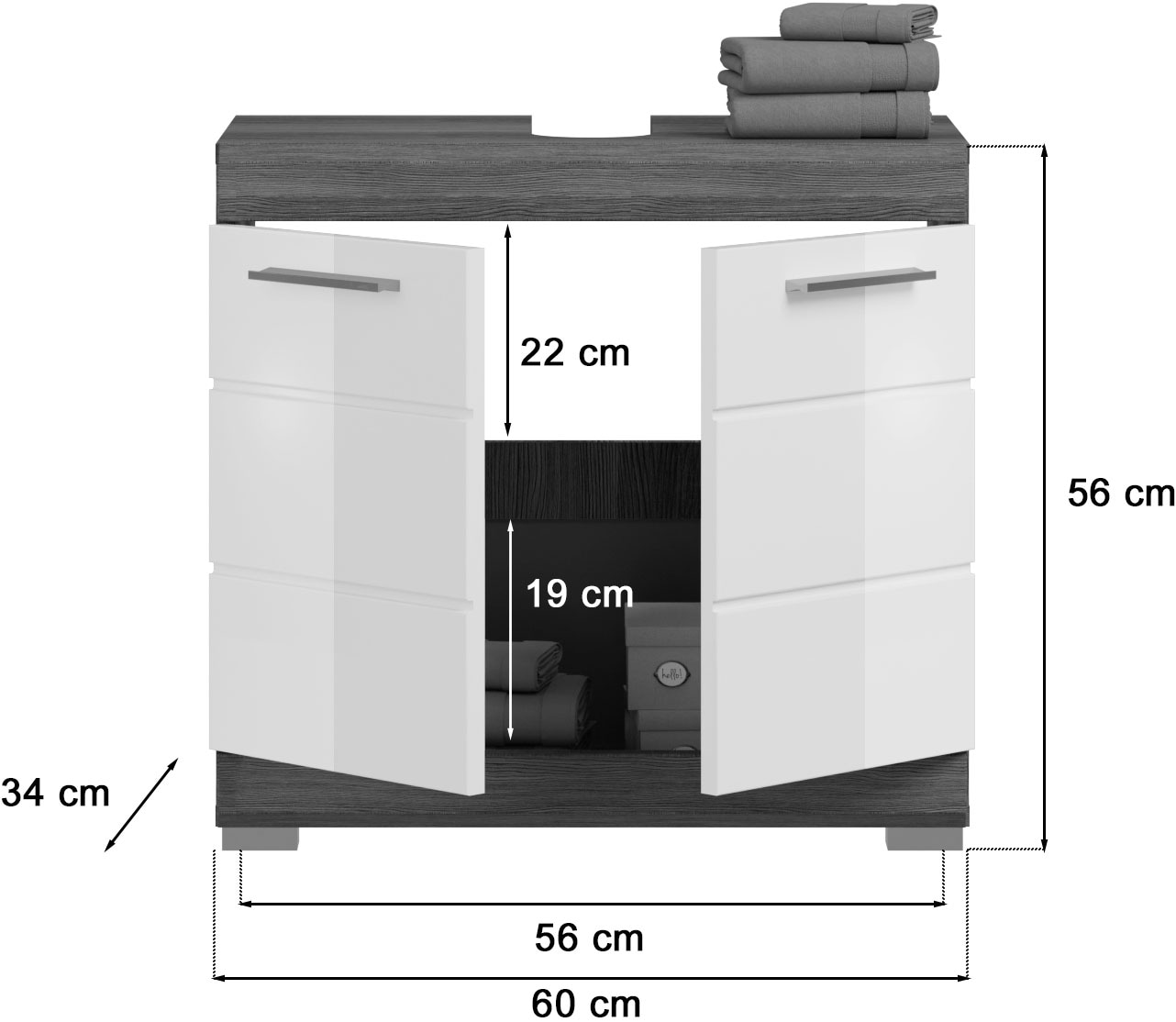 INOSIGN Waschbeckenunterschrank »Siena, Breite 60cm, 2 Tür, 2 Fächer, mit Siphonausschnitt, MDF-Front«, (1 St.), in verschiedenen Farben erhältlich, Badmöbel, Badschrank, Kommode, Bad