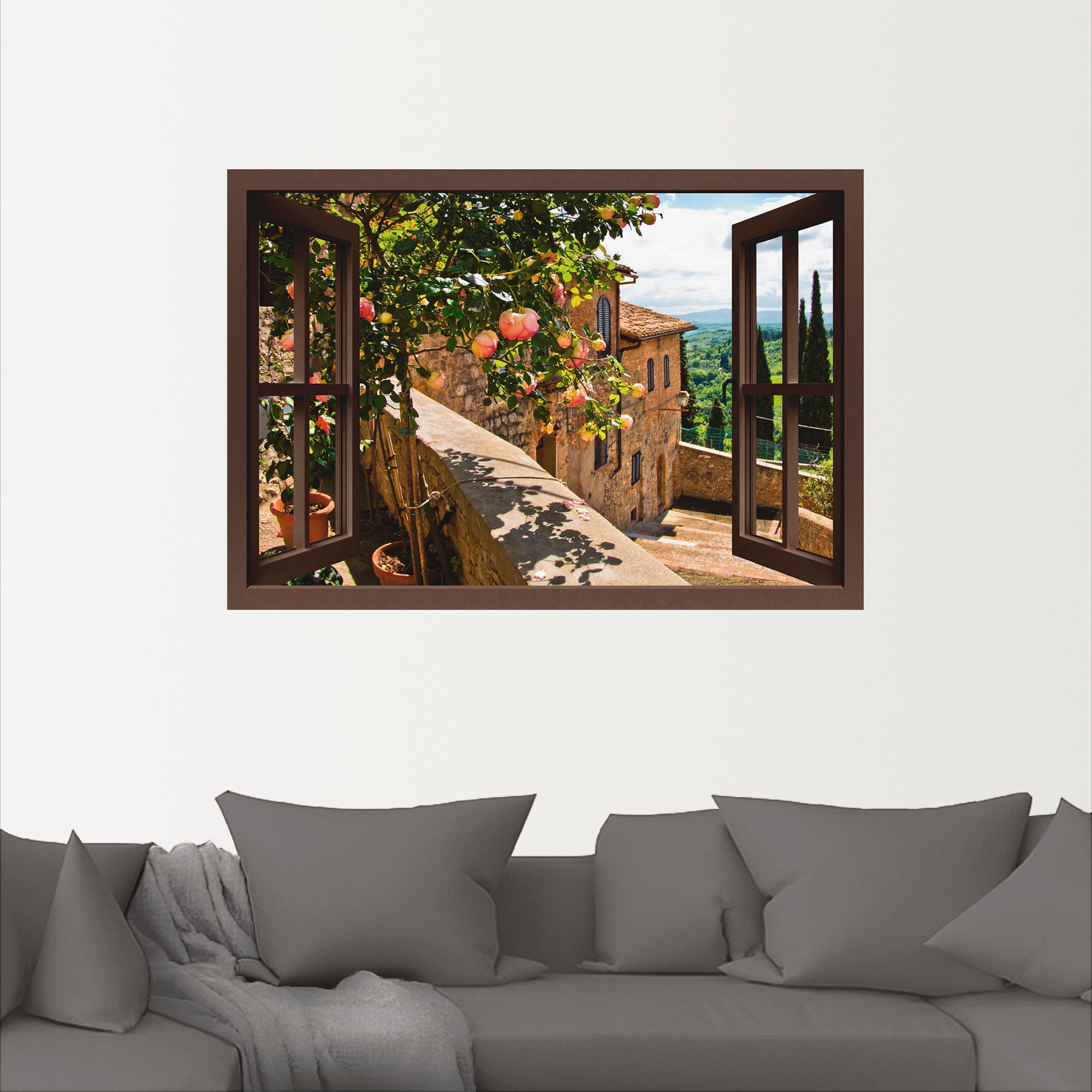 Artland Wandbild »Fensterblick Rosen auf Balkon Toskana«, Garten, (1 St.), günstig online kaufen