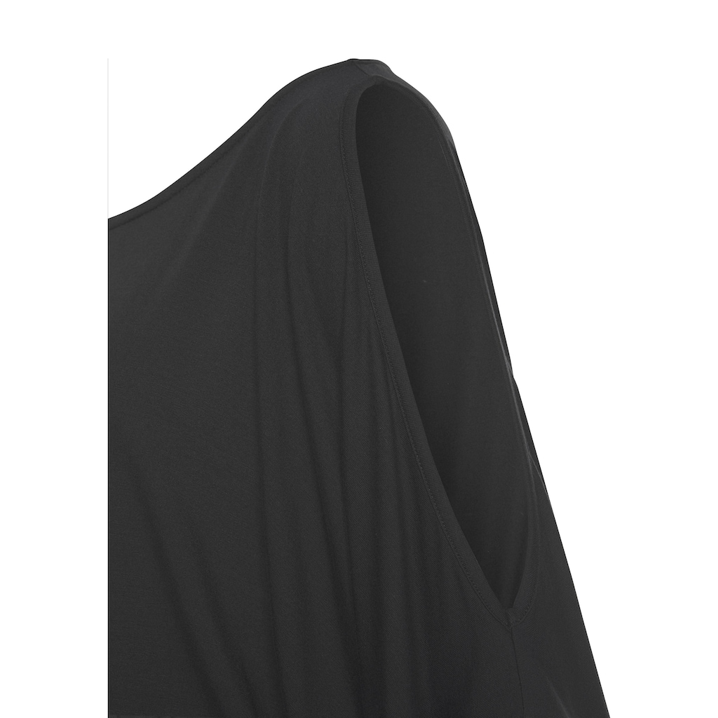 Damenmode Kleider Buffalo Jerseykleid, (mit Bindeband), mit Ärmelschlitzen schwarz
