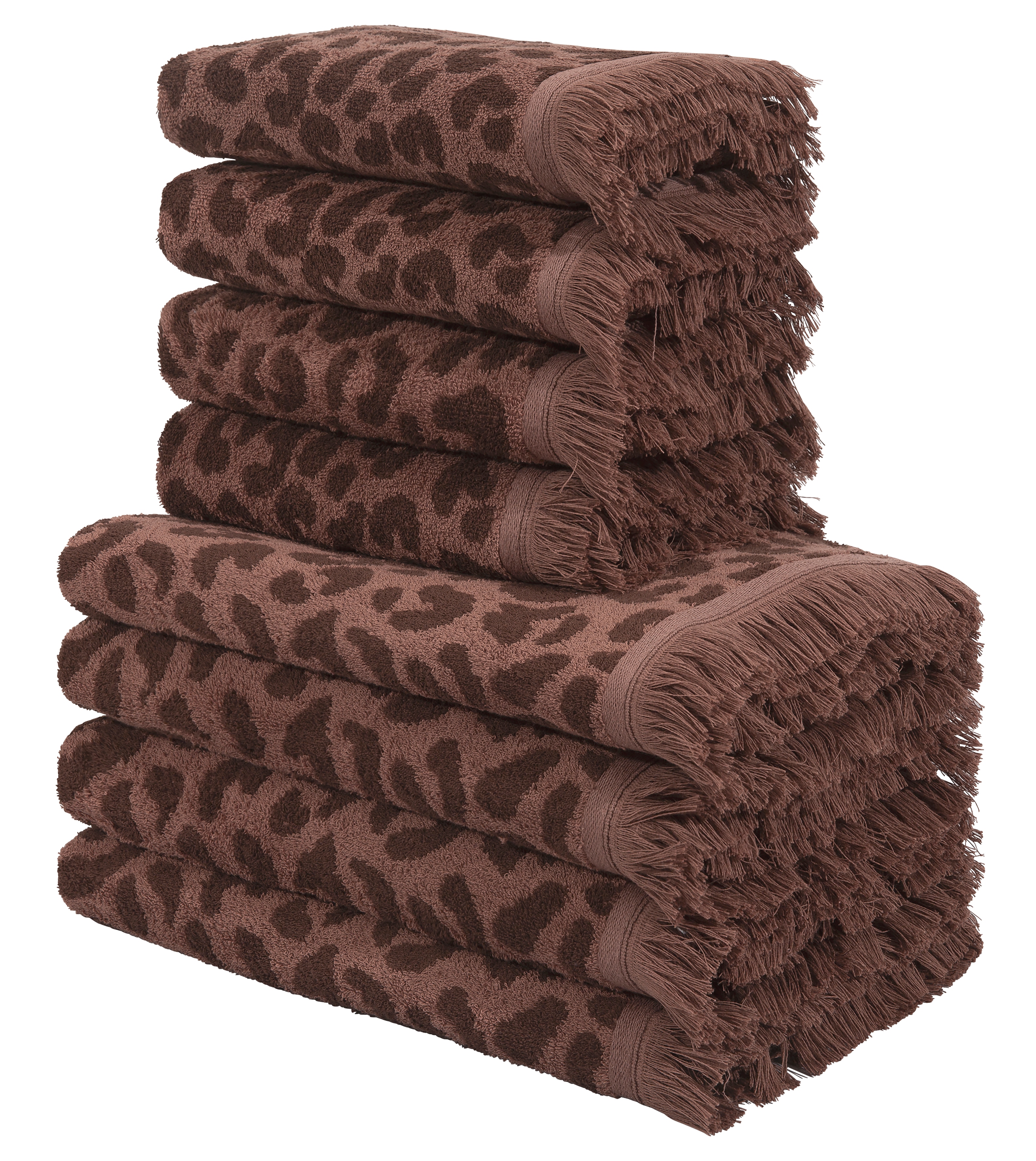 OTTO home Handtuch Set "Tiffani, Leopardenmuster, Premium Handtücher 8-tlg, 500 gr/m²" Set 8 Frottier 4 Duschtücher, 4 Handtücher, Animal Print, Leo, modern, mit Fransen