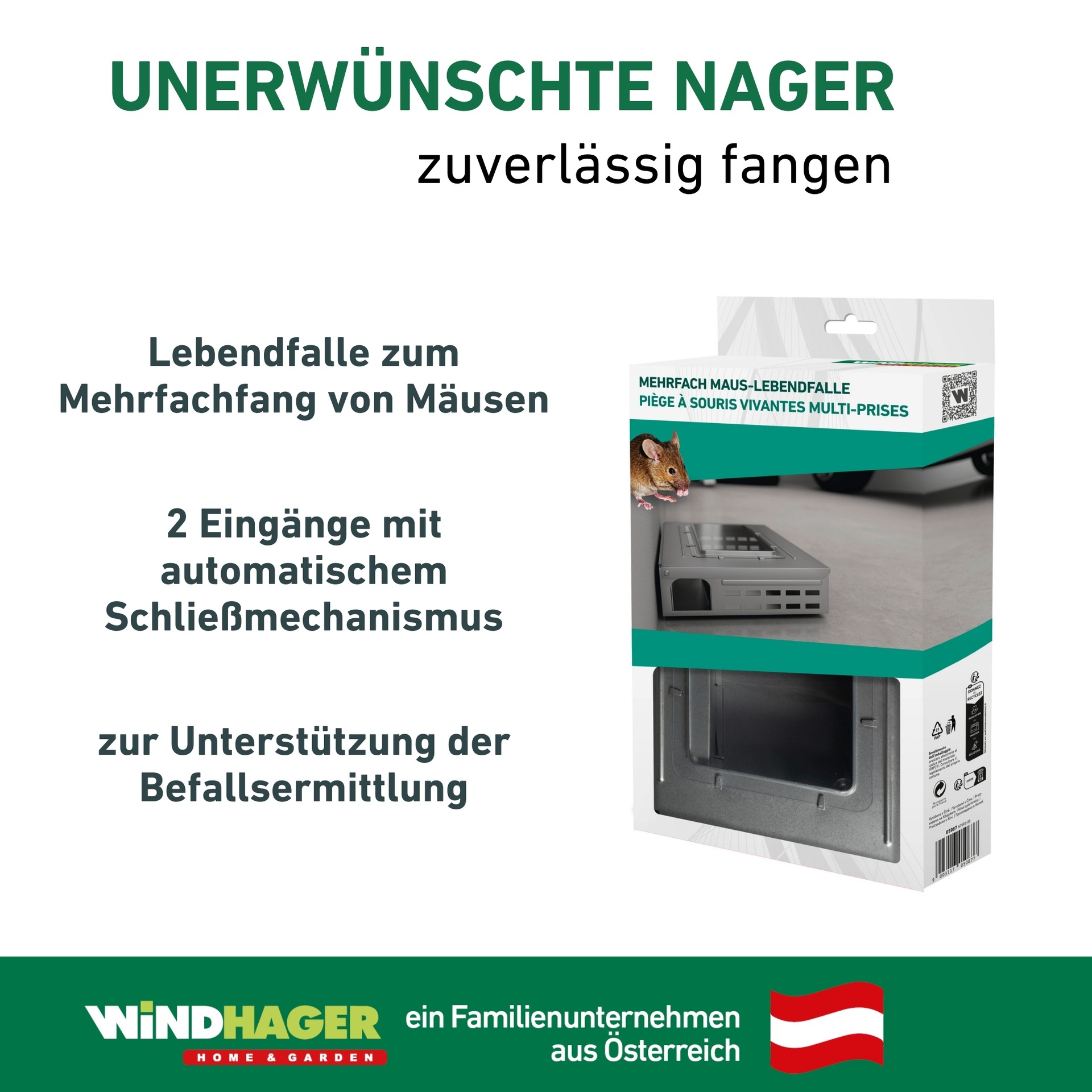 Windhager Lebendfalle »Wiederverwendbare Mehrfachfang-Stahlfalle« langlebig und wiederverwendbar, Ideal für Vorrats- und Nebenräume