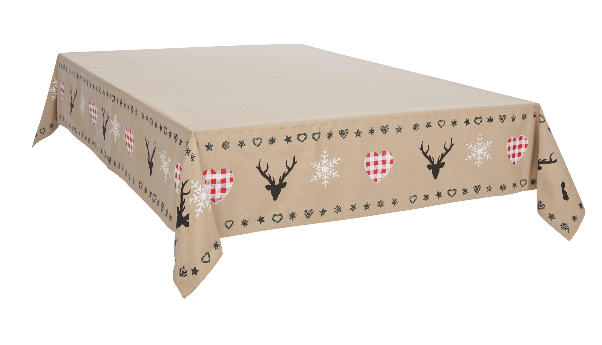 my home Tischdecke »Xaver« Karo-Design, Bio Baumwolle, Herz, Landhaus, Hirsch