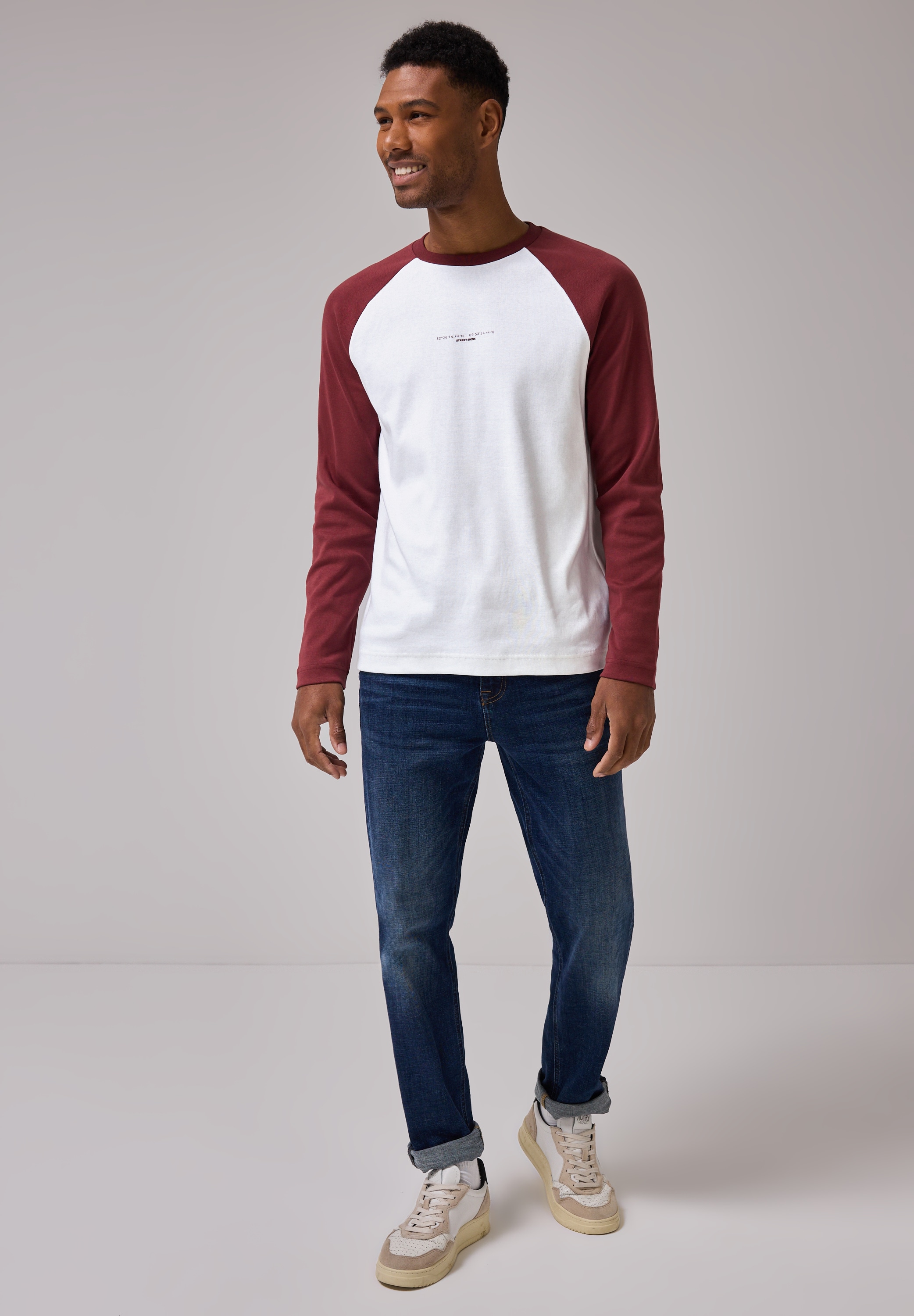 STREET ONE MEN Langarmshirt, aus reiner Baumwolle