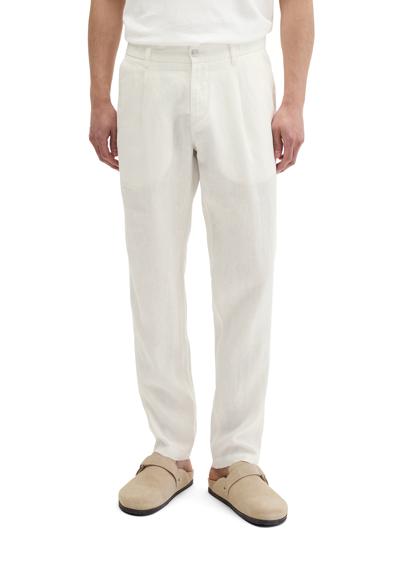 Chinohose MARC O'POLO "mit elastischem Bund", Damen, Gr. 33, Länge 30, silky weiß, Obermaterial: 100% Leinen, unifarben, normal, Hosen Chinohose