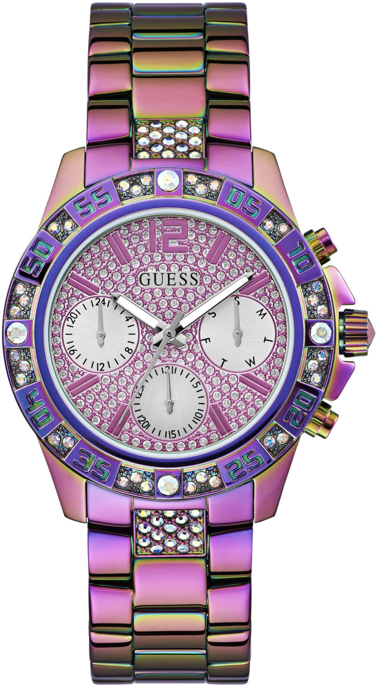 Guess Multifunktionsuhr »MAJESTY«, Quarzuhr, Armbanduhr, Damenuhr, Datum, Edelstahlarmband